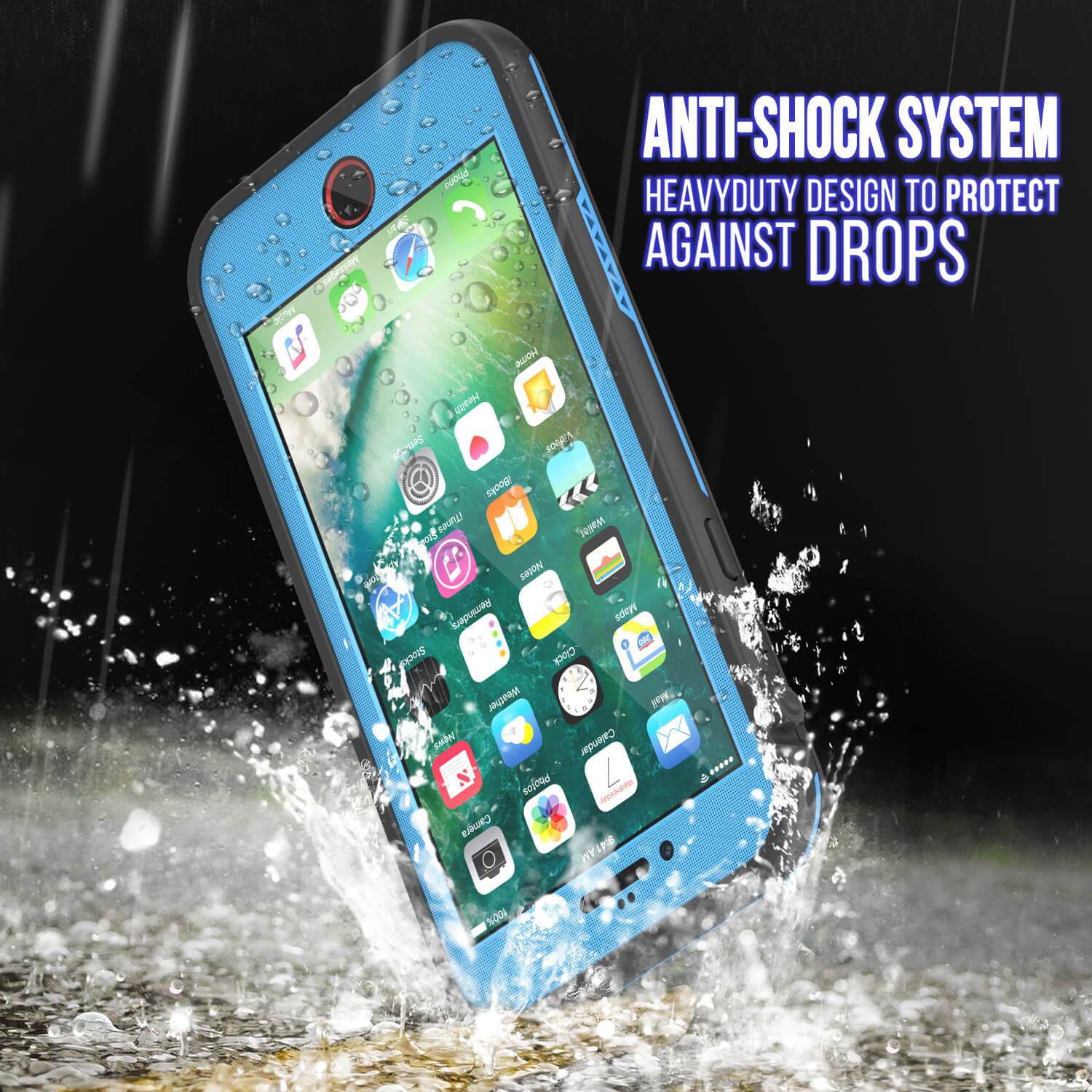 iPhone 7 Waterproof Case, Punkcase SpikeStar Light-Blue Series | Thin Fit 6.6ft Underwater IP68