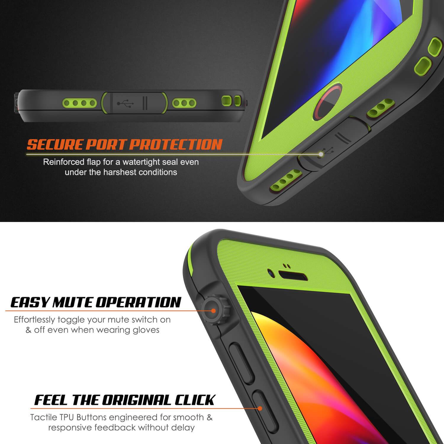 iPhone 7 Waterproof Case, Punkcase SpikeStar Light-Green Series | Thin Fit 6.6ft Underwater IP68