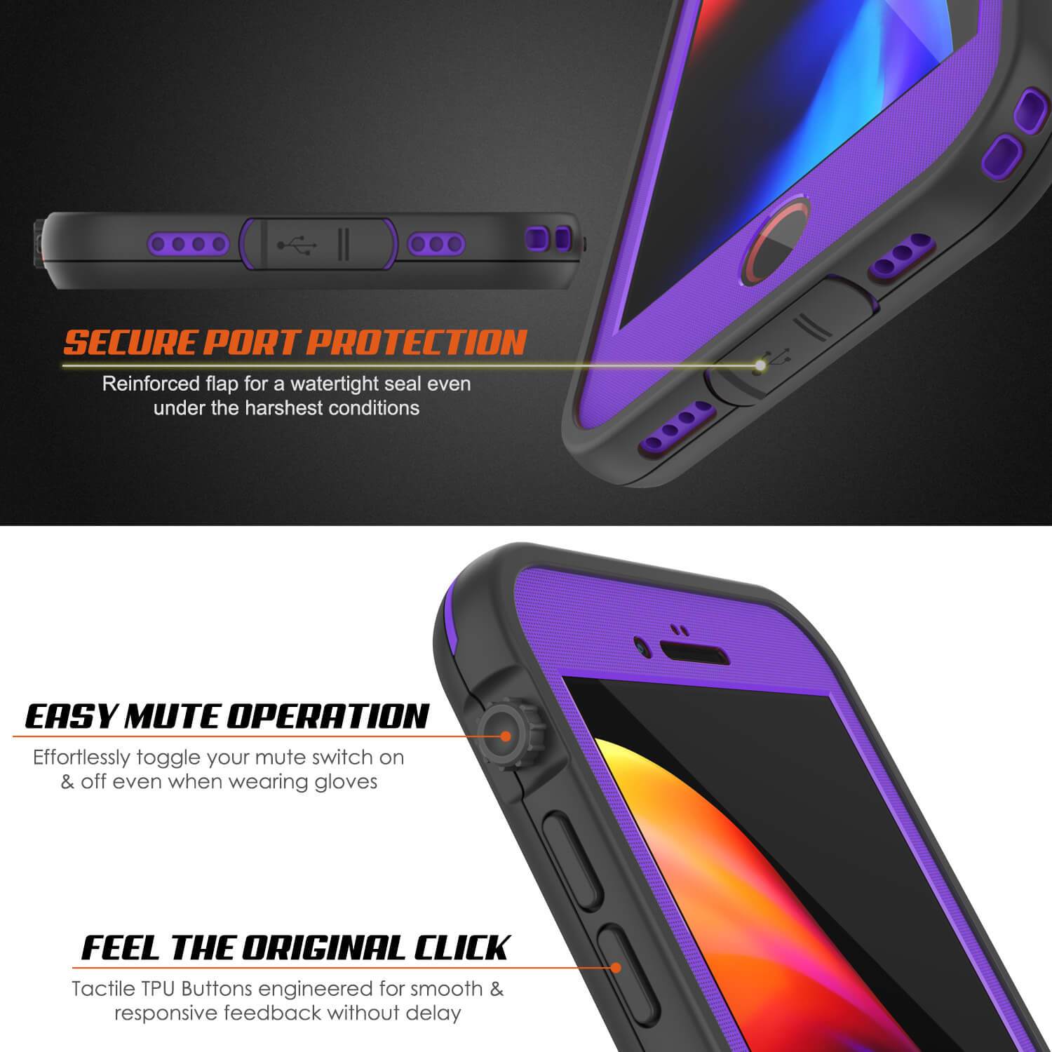 iPhone 7 Waterproof Case, Punkcase SpikeStar Purple Series | Thin Fit 6.6ft Underwater IP68