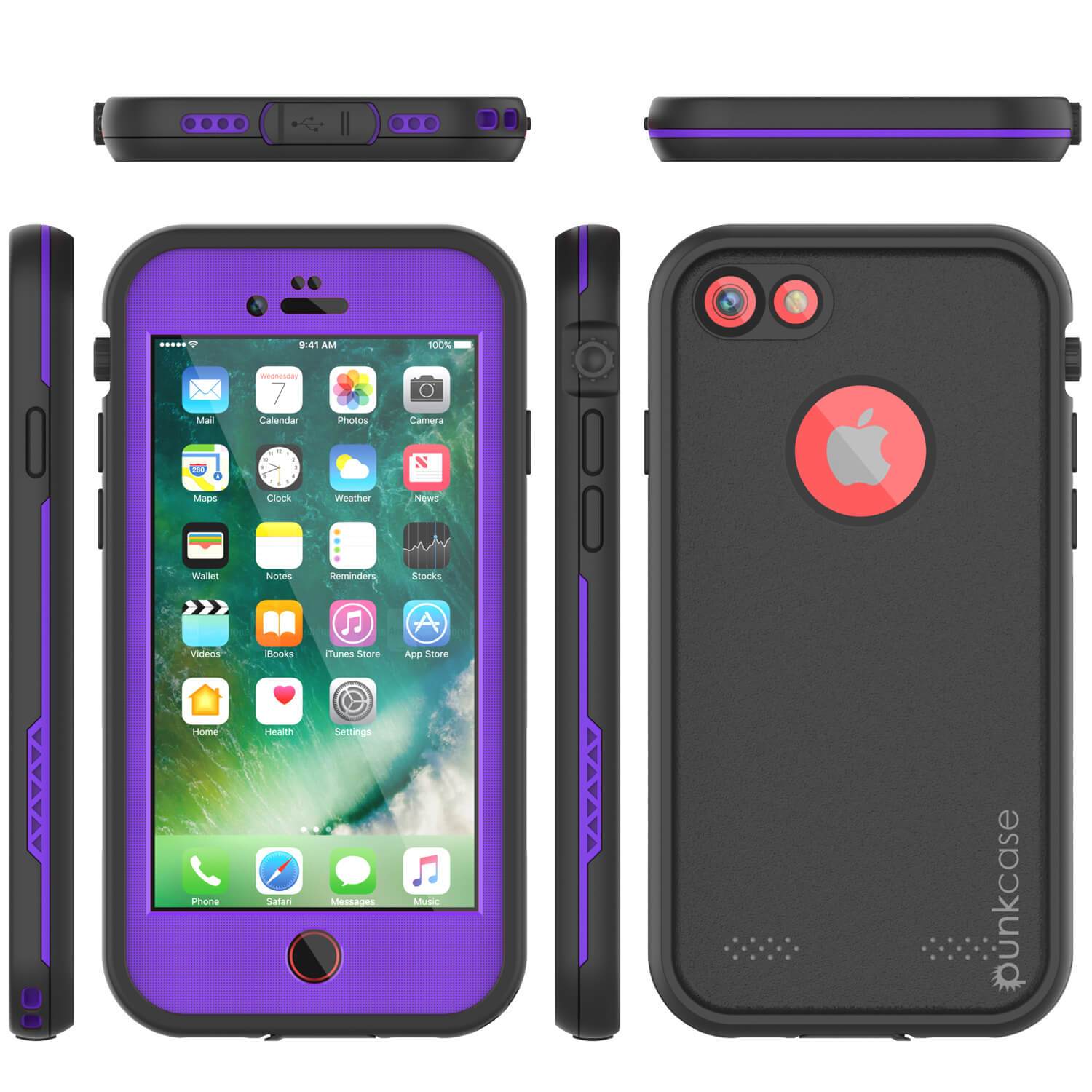 iPhone 7 Waterproof Case, Punkcase SpikeStar Purple Series | Thin Fit 6.6ft Underwater IP68