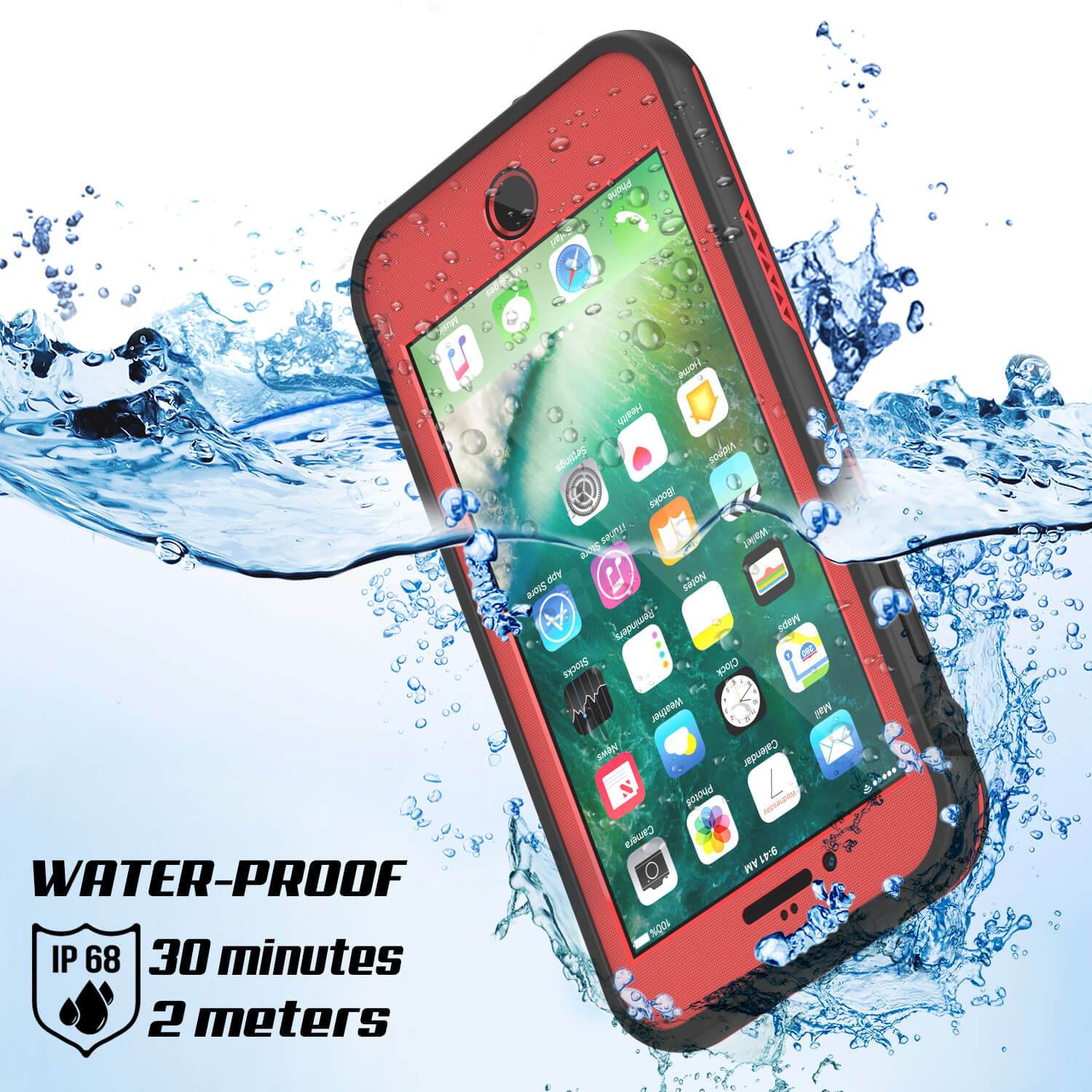 iPhone 7 Waterproof Case, Punkcase SpikeStar Red Series | Thin Fit 6.6ft Underwater IP68