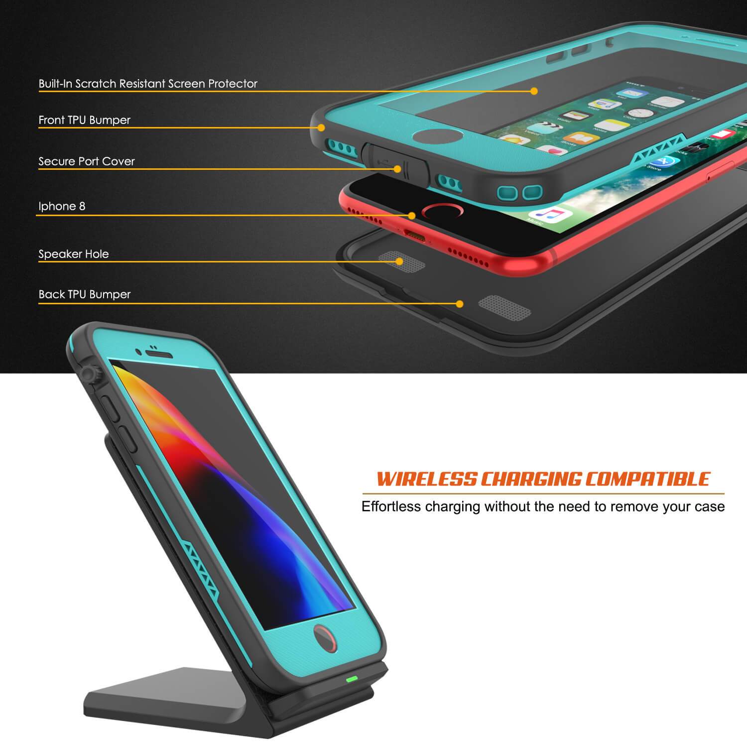 iPhone 7 Waterproof Case, Punkcase SpikeStar Teal Series | Thin Fit 6.6ft Underwater IP68
