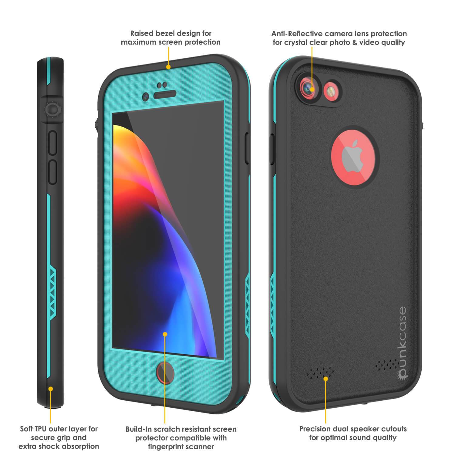 iPhone 7 Waterproof Case, Punkcase SpikeStar Teal Series | Thin Fit 6.6ft Underwater IP68