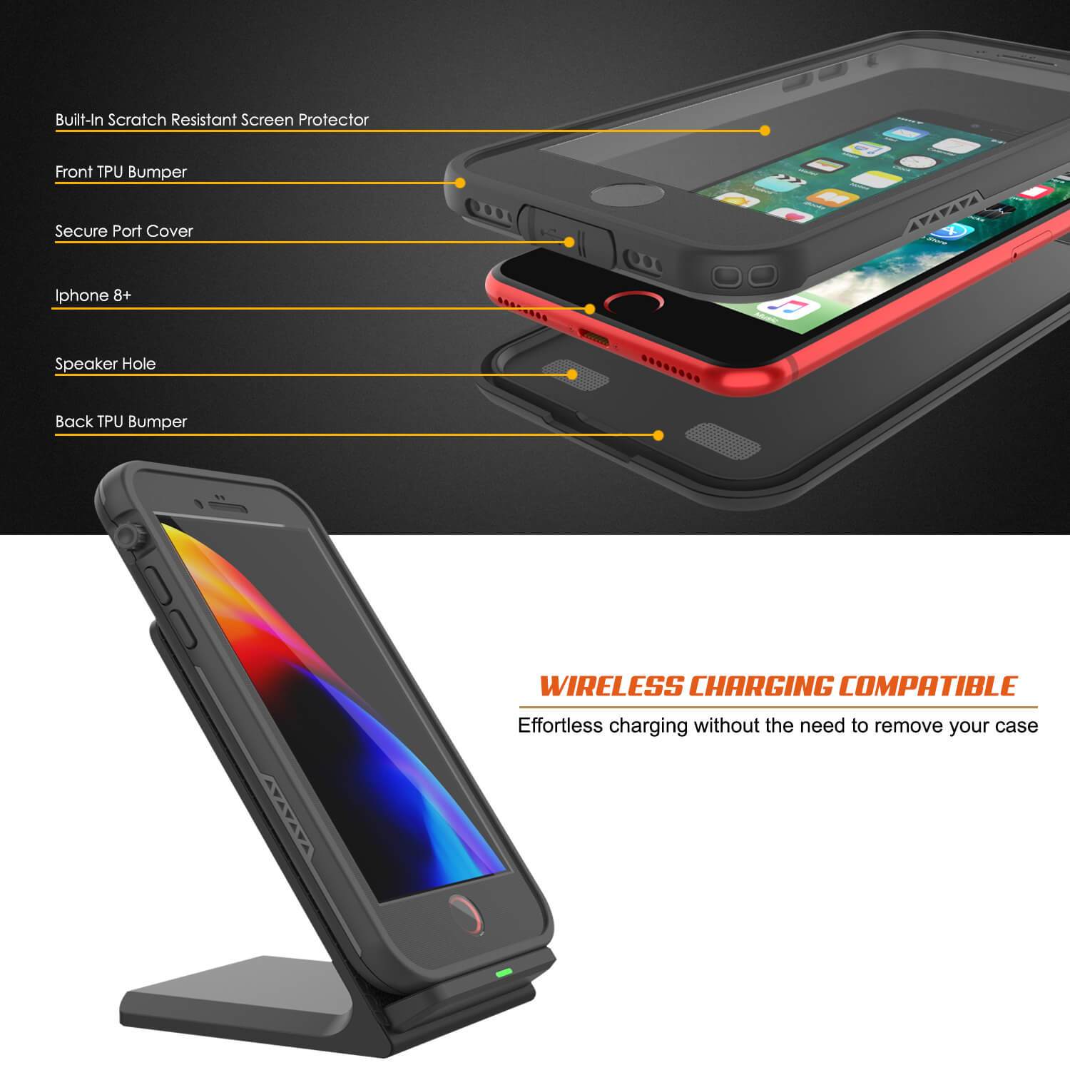 iPhone 8+ Plus Waterproof Case, Punkcase SpikeStar Black Series | Thin Fit 6.6ft Underwater IP68