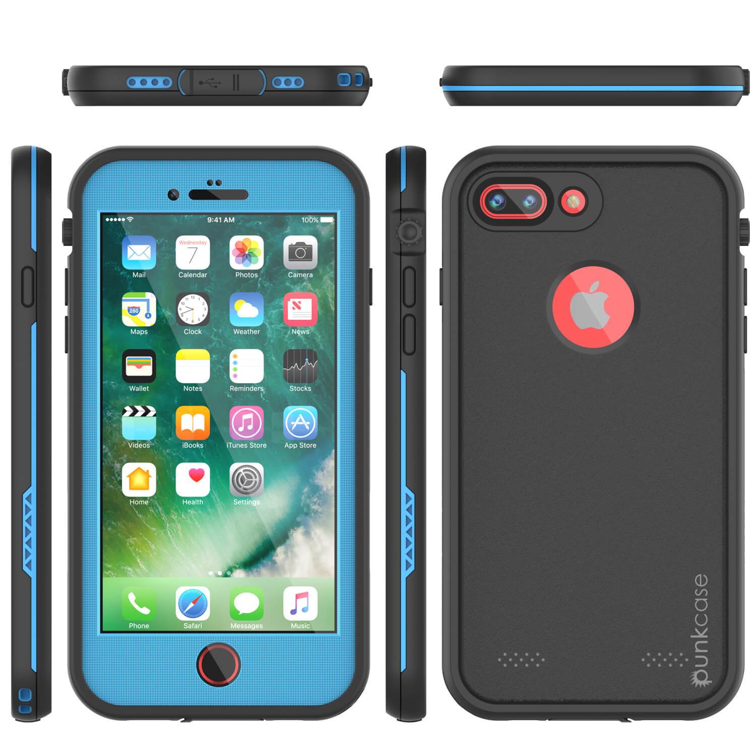 iPhone 8+ Plus Waterproof Case, Punkcase SpikeStar Light-Blue Series | Thin Fit 6.6ft Underwater IP68