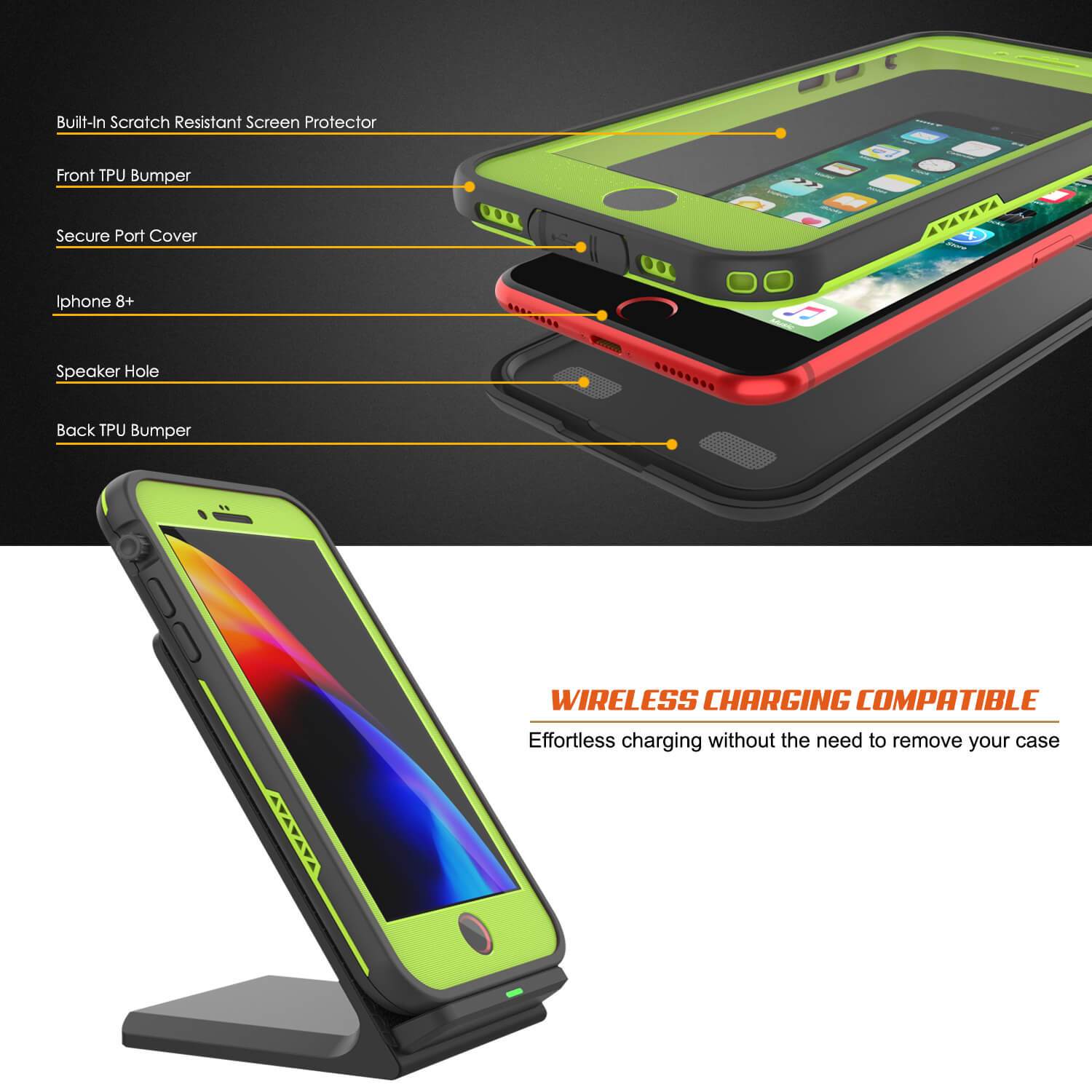 iPhone 8+ Plus Waterproof Case, Punkcase SpikeStar Light-Green Series | Thin Fit 6.6ft Underwater IP68