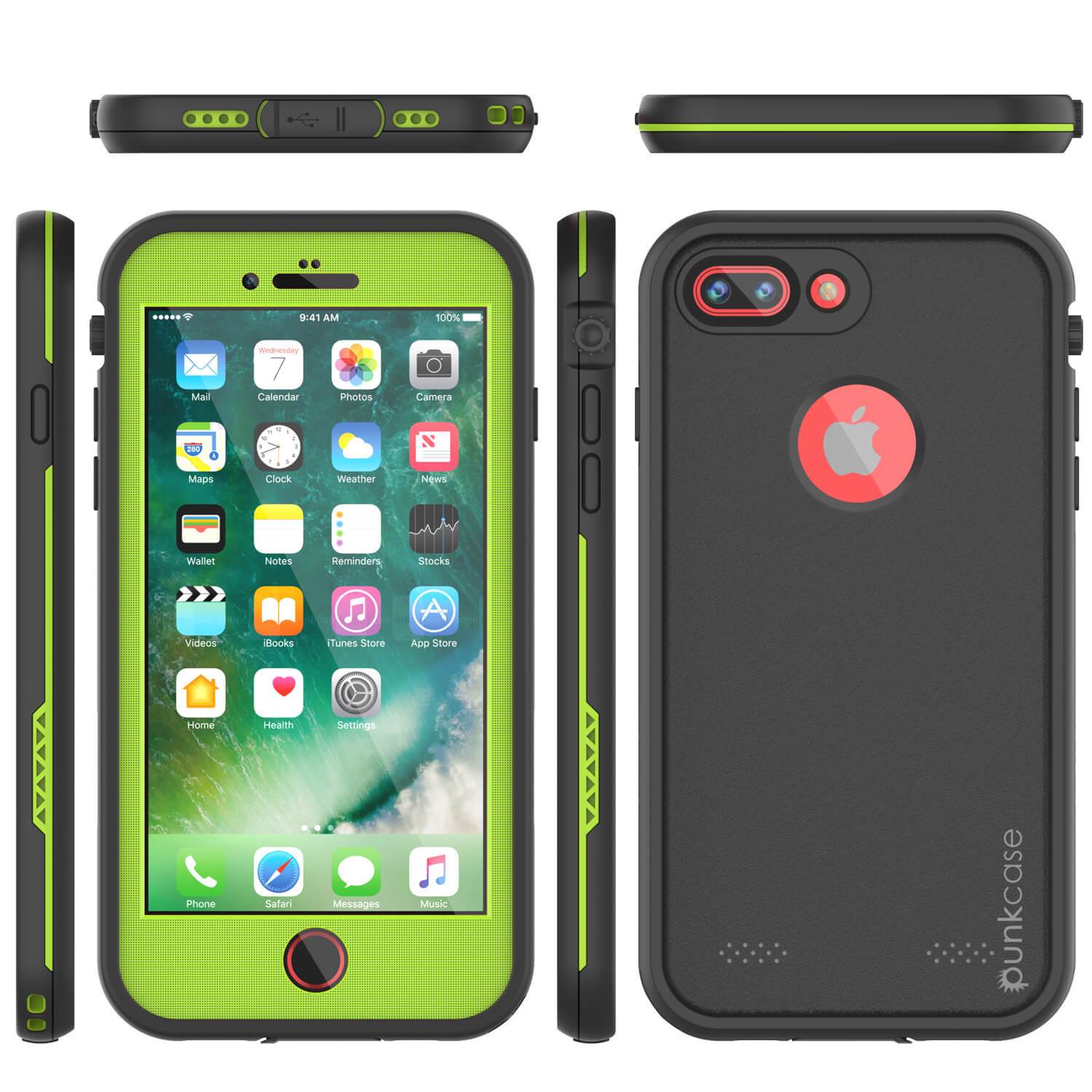iPhone 8+ Plus Waterproof Case, Punkcase SpikeStar Light-Green Series | Thin Fit 6.6ft Underwater IP68