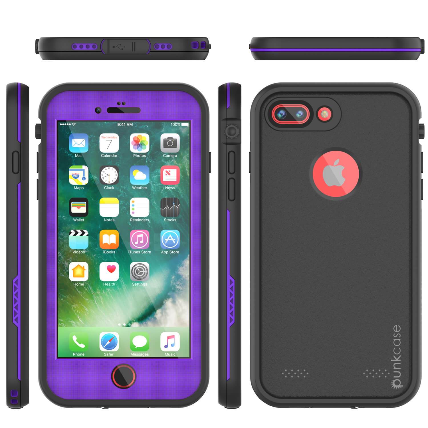 iPhone 8+ Plus Waterproof Case, Punkcase SpikeStar Purple Series | Thin Fit 6.6ft Underwater IP68