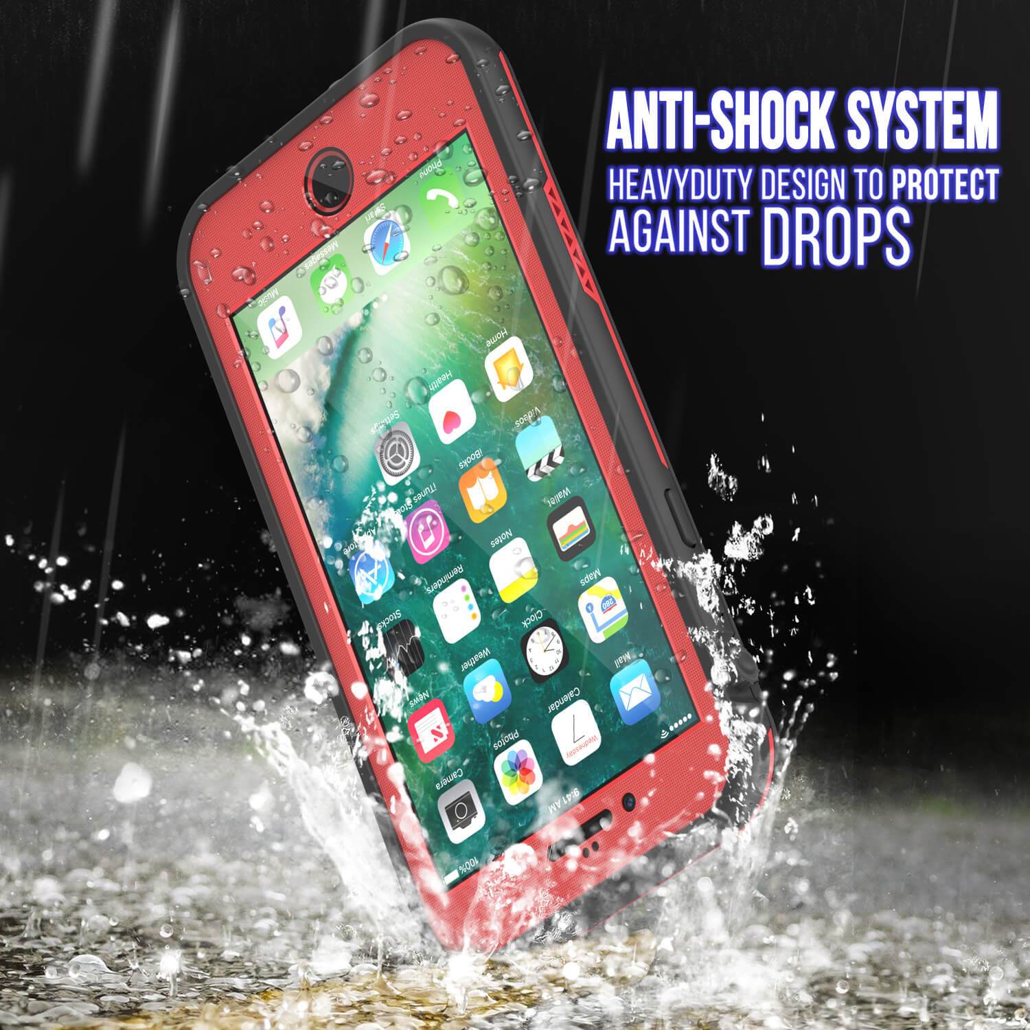 iPhone 8+ Plus Waterproof Case, Punkcase SpikeStar Red Series | Thin Fit 6.6ft Underwater IP68