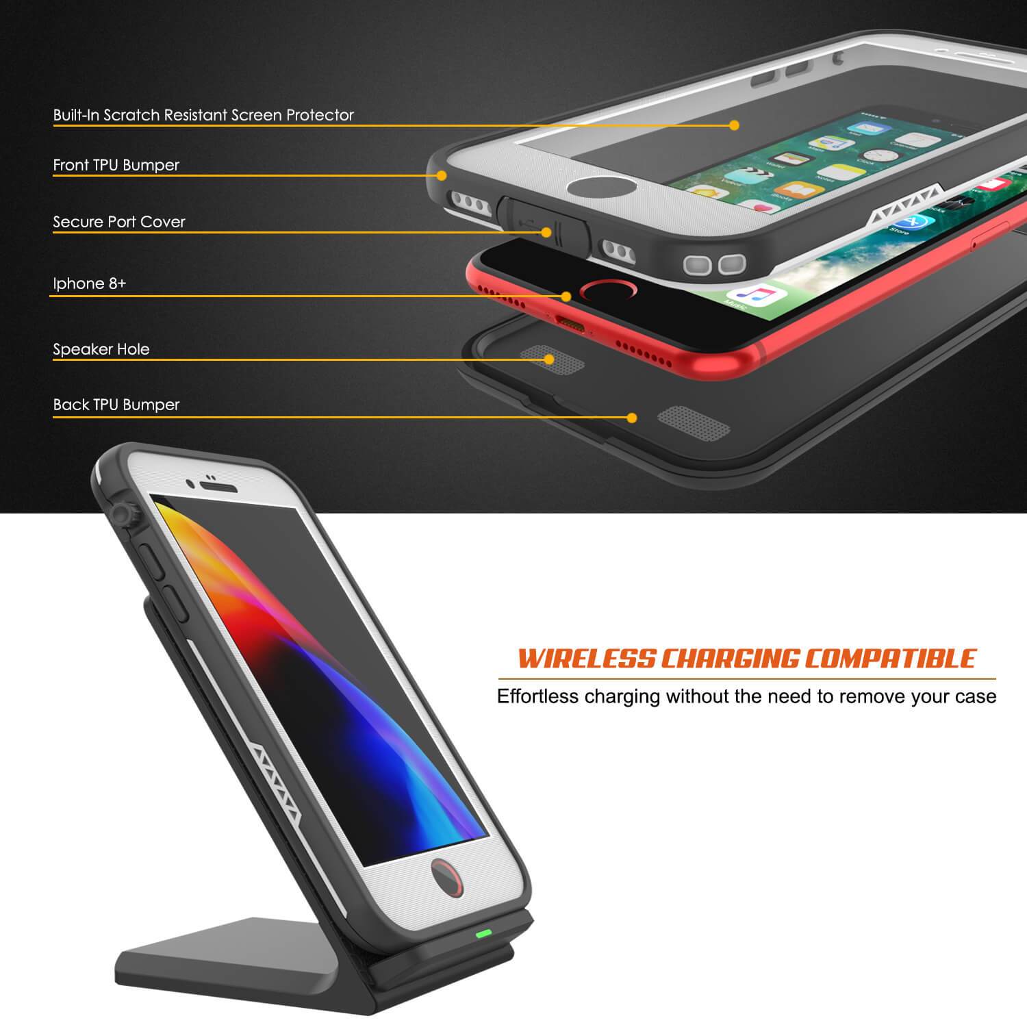 iPhone 8+ Plus Waterproof Case, Punkcase SpikeStar White Series | Thin Fit 6.6ft Underwater IP68