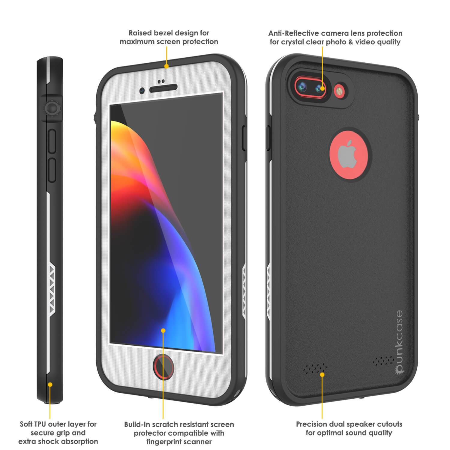 iPhone 8+ Plus Waterproof Case, Punkcase SpikeStar White Series | Thin Fit 6.6ft Underwater IP68