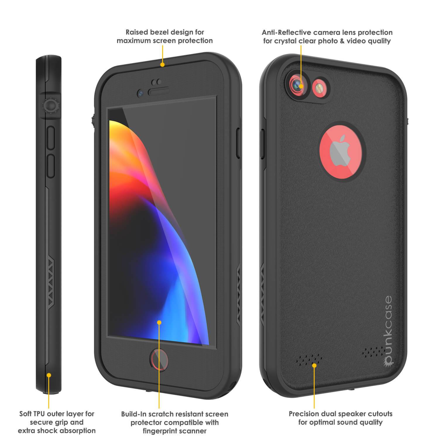 iPhone 8 Waterproof Case, Punkcase SpikeStar Black Series | Thin Fit 6.6ft Underwater IP68