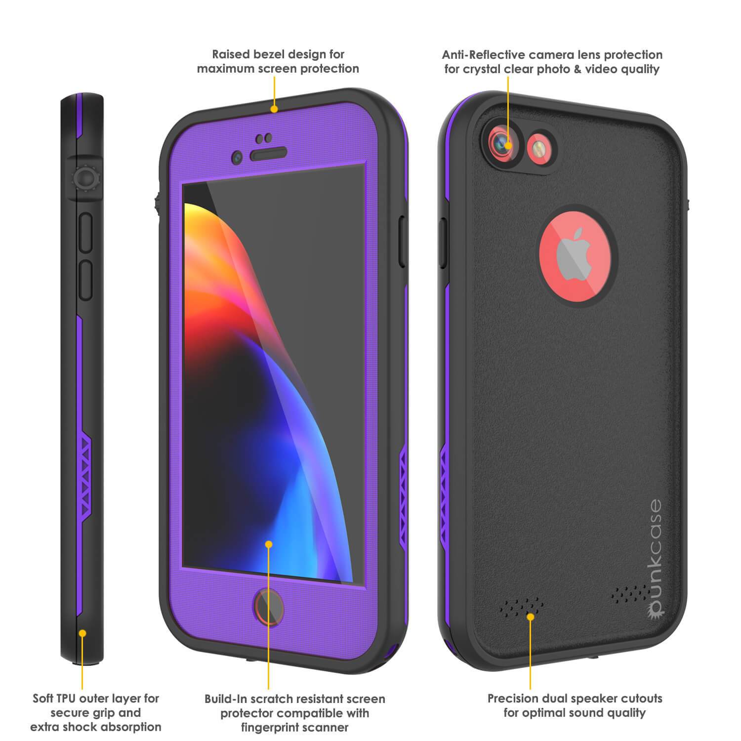 iPhone 8 Waterproof Case, Punkcase SpikeStar Purple Series | Thin Fit 6.6ft Underwater IP68