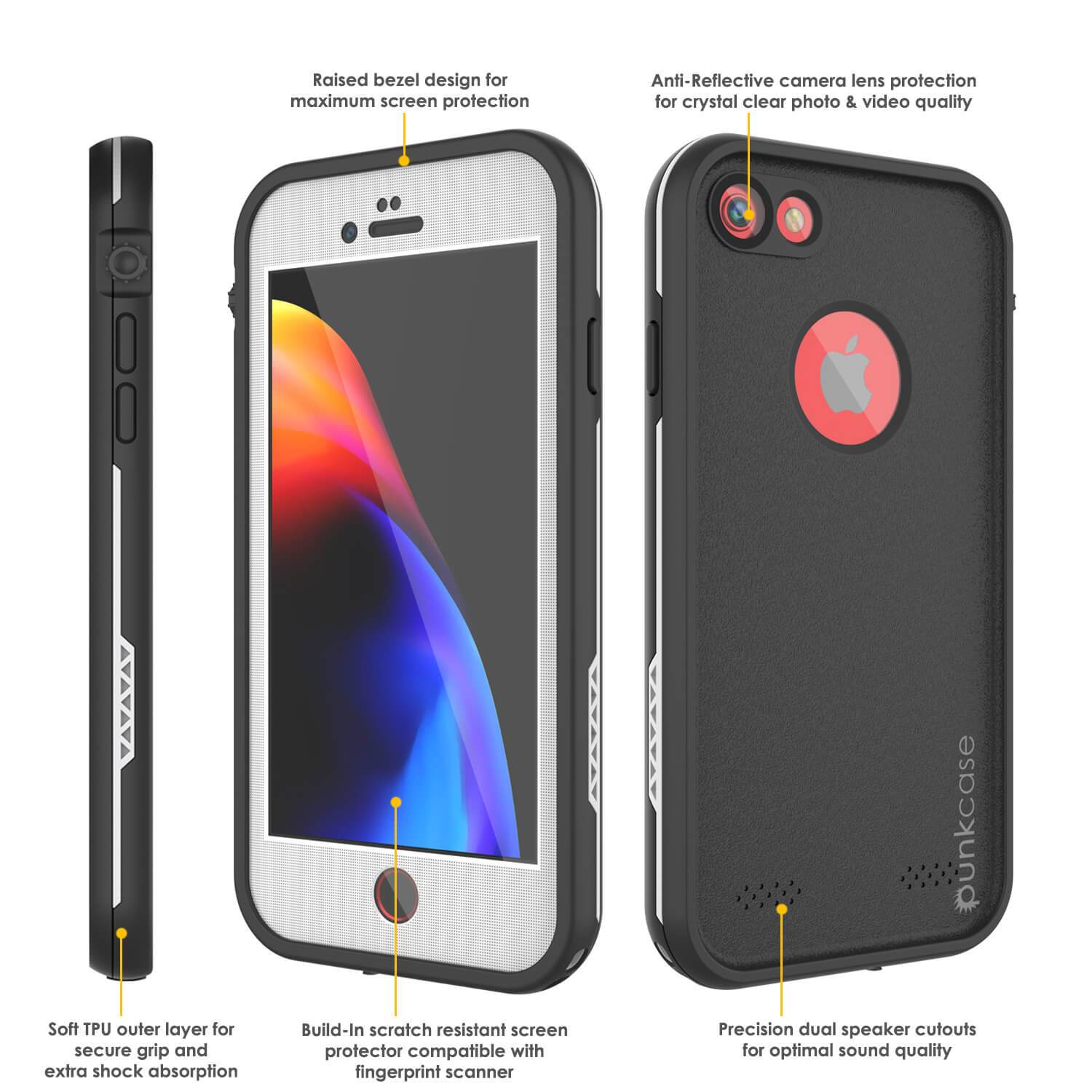 iPhone 8 Waterproof Case, Punkcase SpikeStar White Series | Thin Fit 6.6ft Underwater IP68
