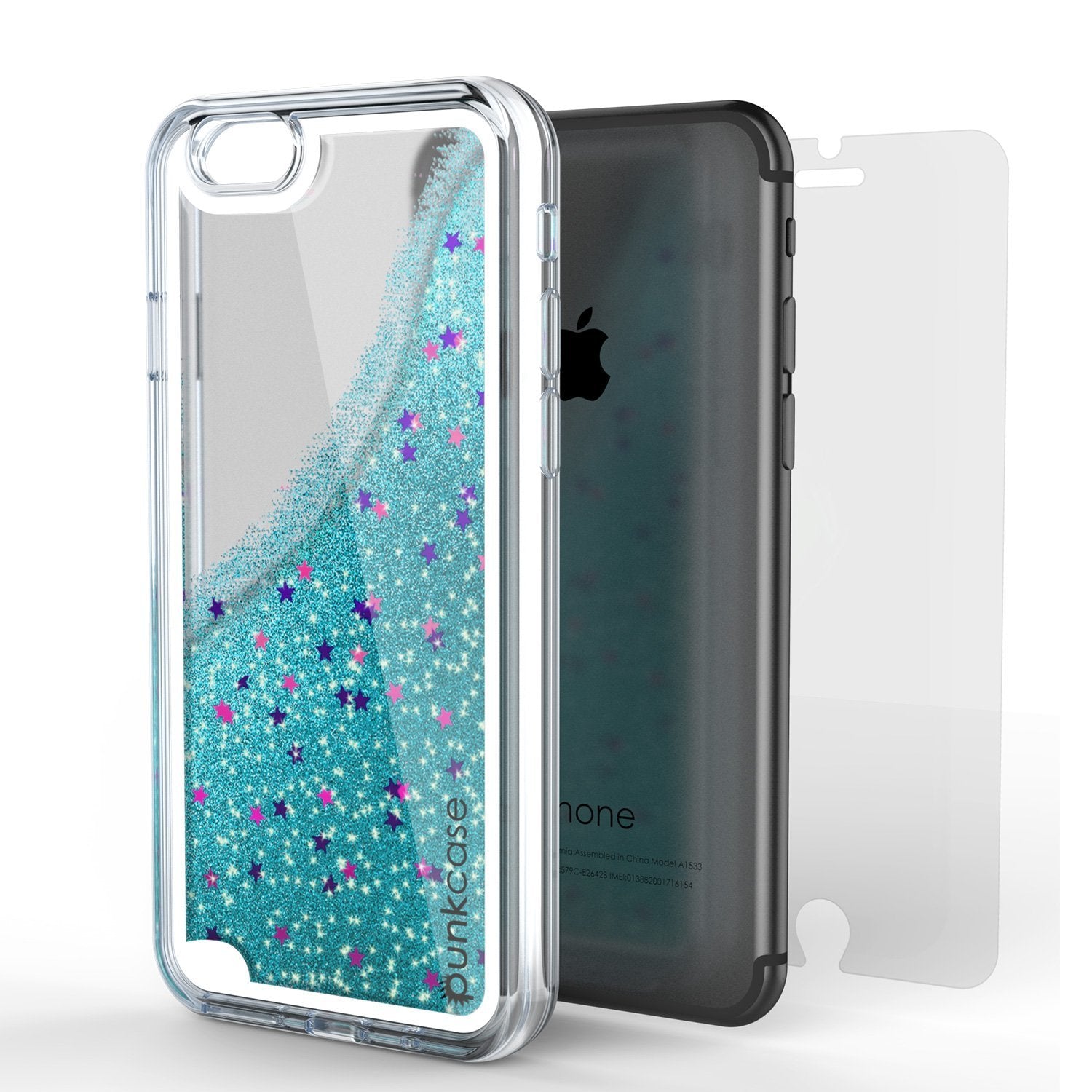 iPhone 8 Case, PunkCase LIQUID Teal Series, Protective Dual Layer Floating Glitter Cover