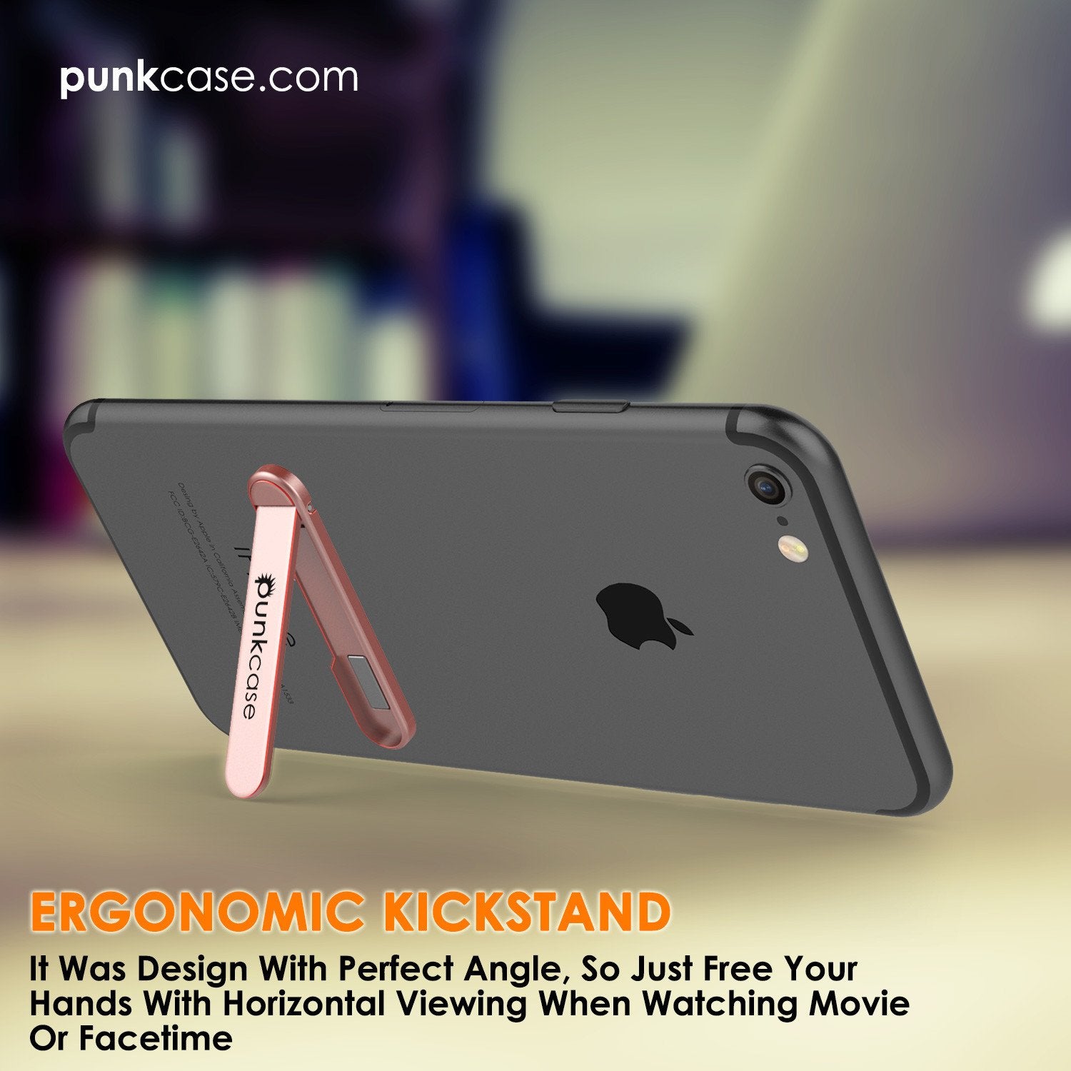 PUNKCASE FlickStick Universal Cell Phone Kickstand for all Mobile Phones & Cases with Flat Backs, One Finger Operation (Rose Gold)