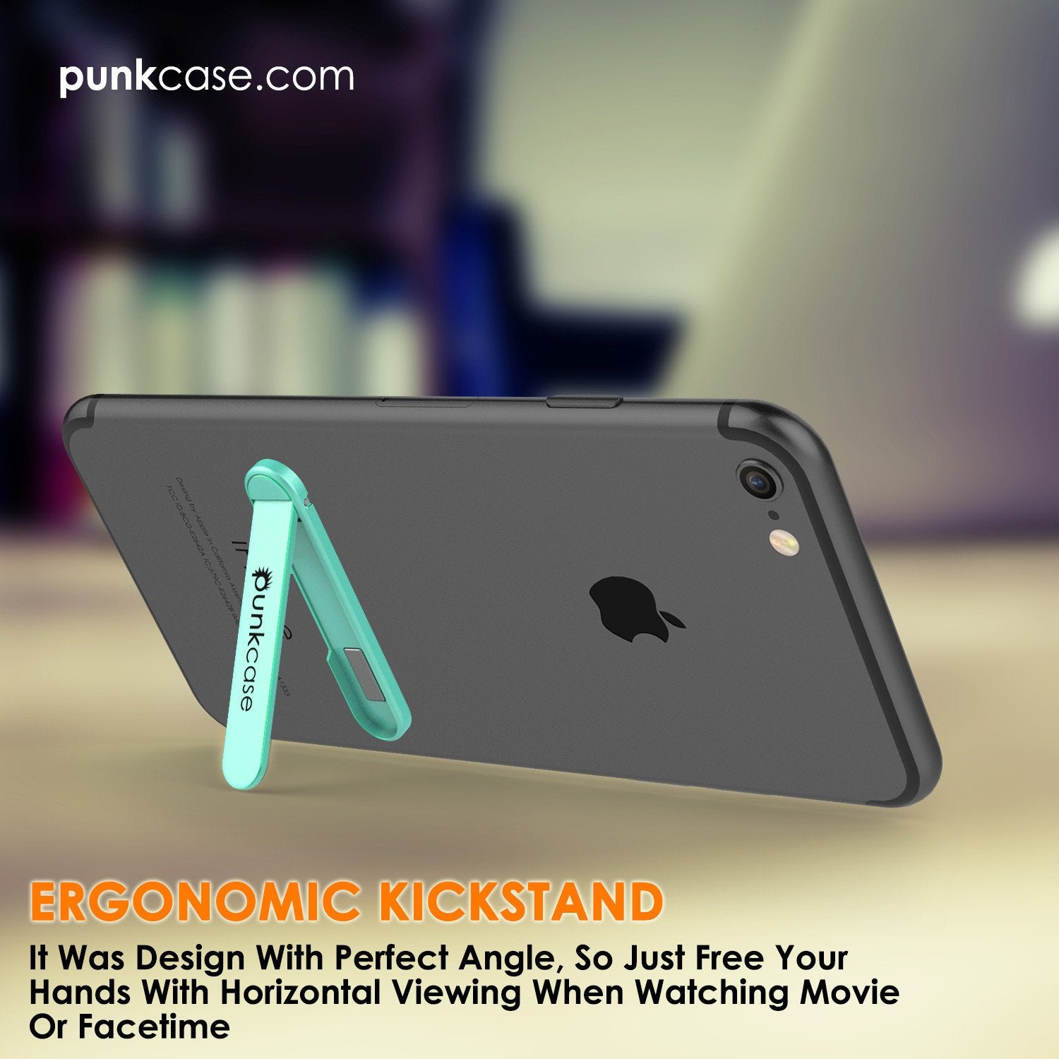PUNKCASE FlickStick Universal Cell Phone Kickstand for all Mobile Phones & Cases with Flat Backs, One Finger Operation (Teal)