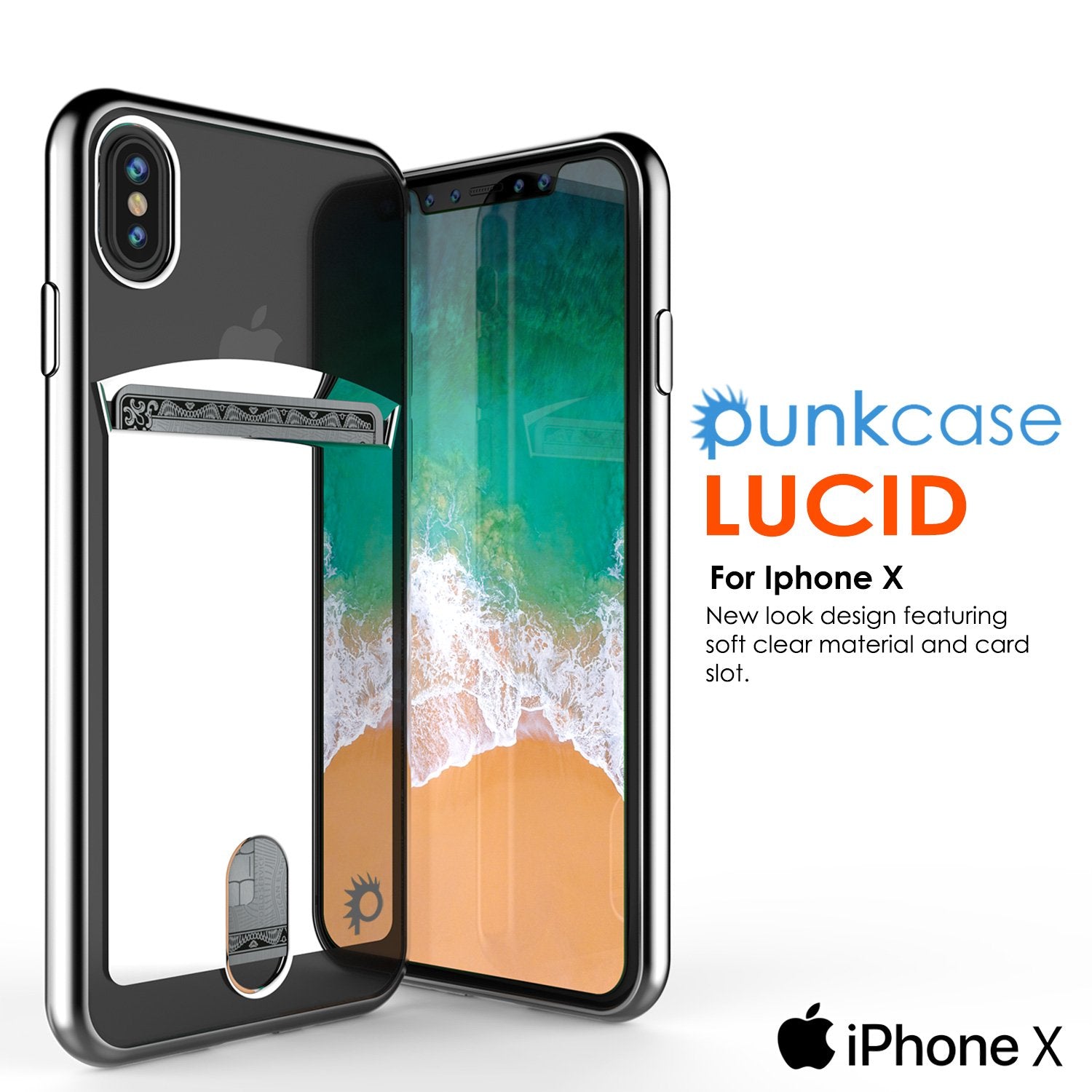 Punkcase iPhone X LUCID Series Dual Layer Armor Cover | SILVER