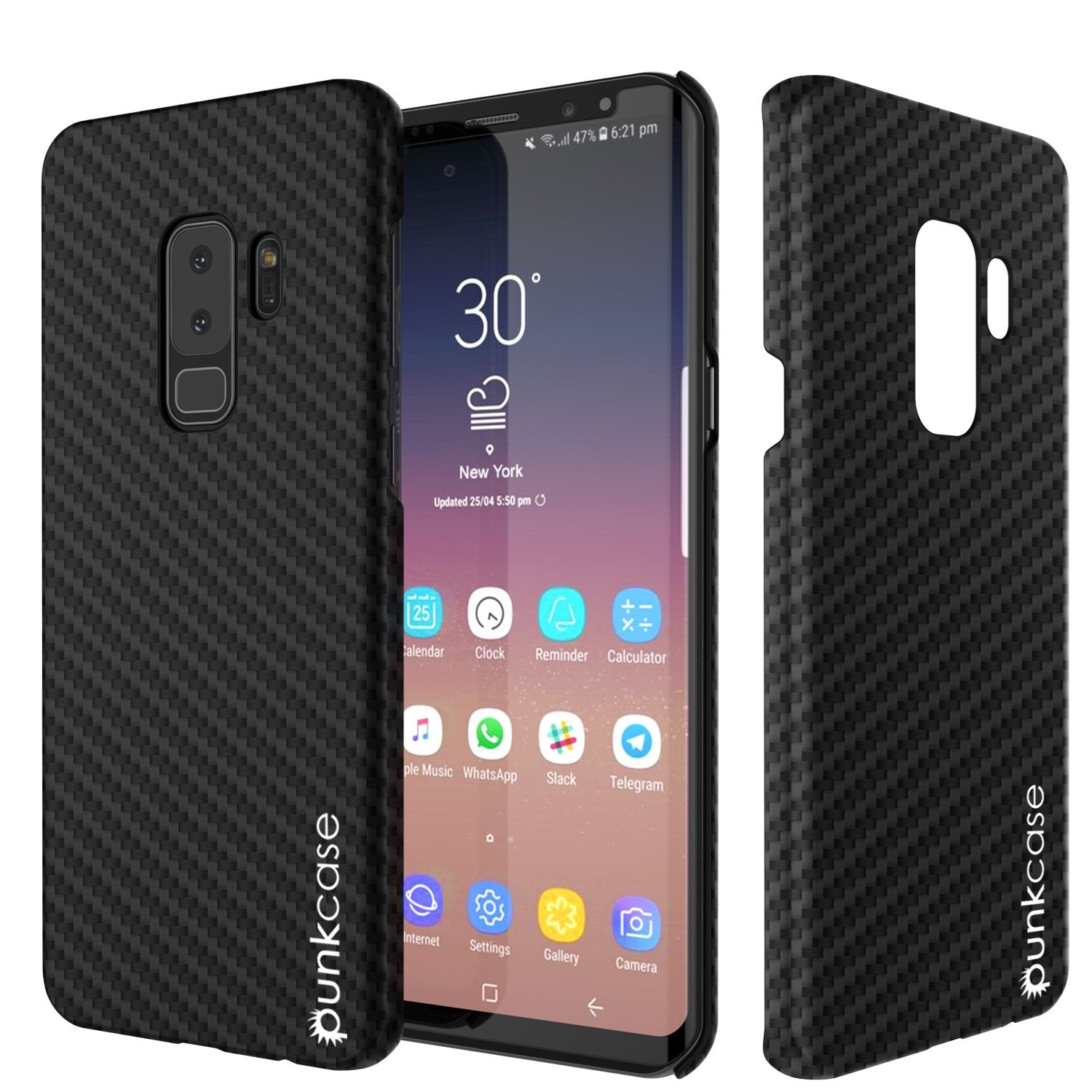 Galaxy S9 Plus Case, Punkcase CarbonShield, Heavy Duty & Ultra Thin 2 Piece Dual Layer PU Leather Jet Black Cover