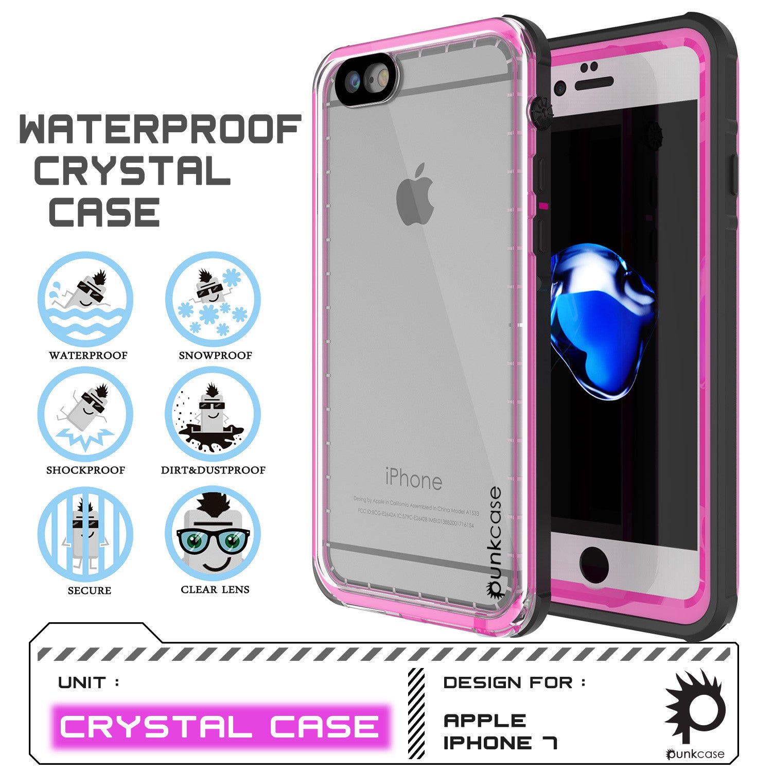 PUNKCASE - Crystal Series Waterproof Case for Apple IPhone 7 | Pink
