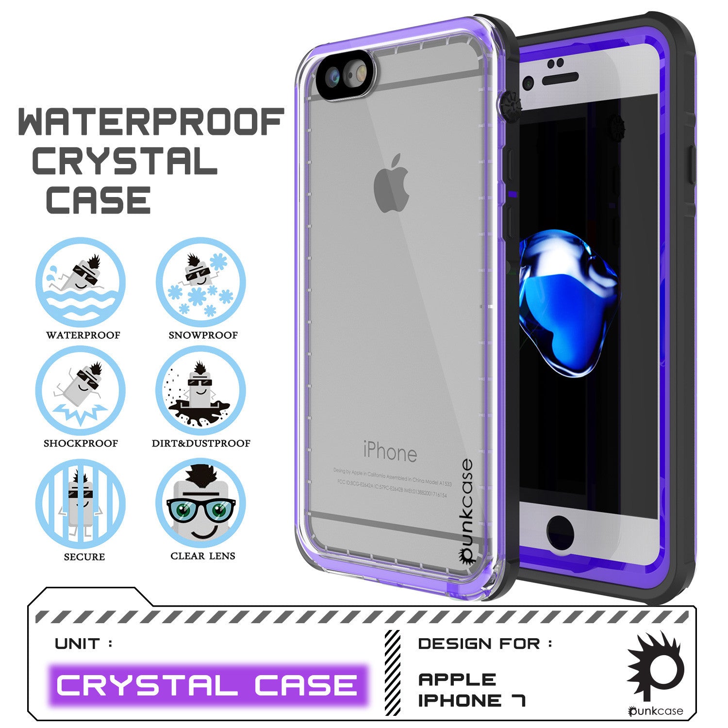 PUNKCASE - Crystal Series Waterproof Case for Apple IPhone 7 | Purple