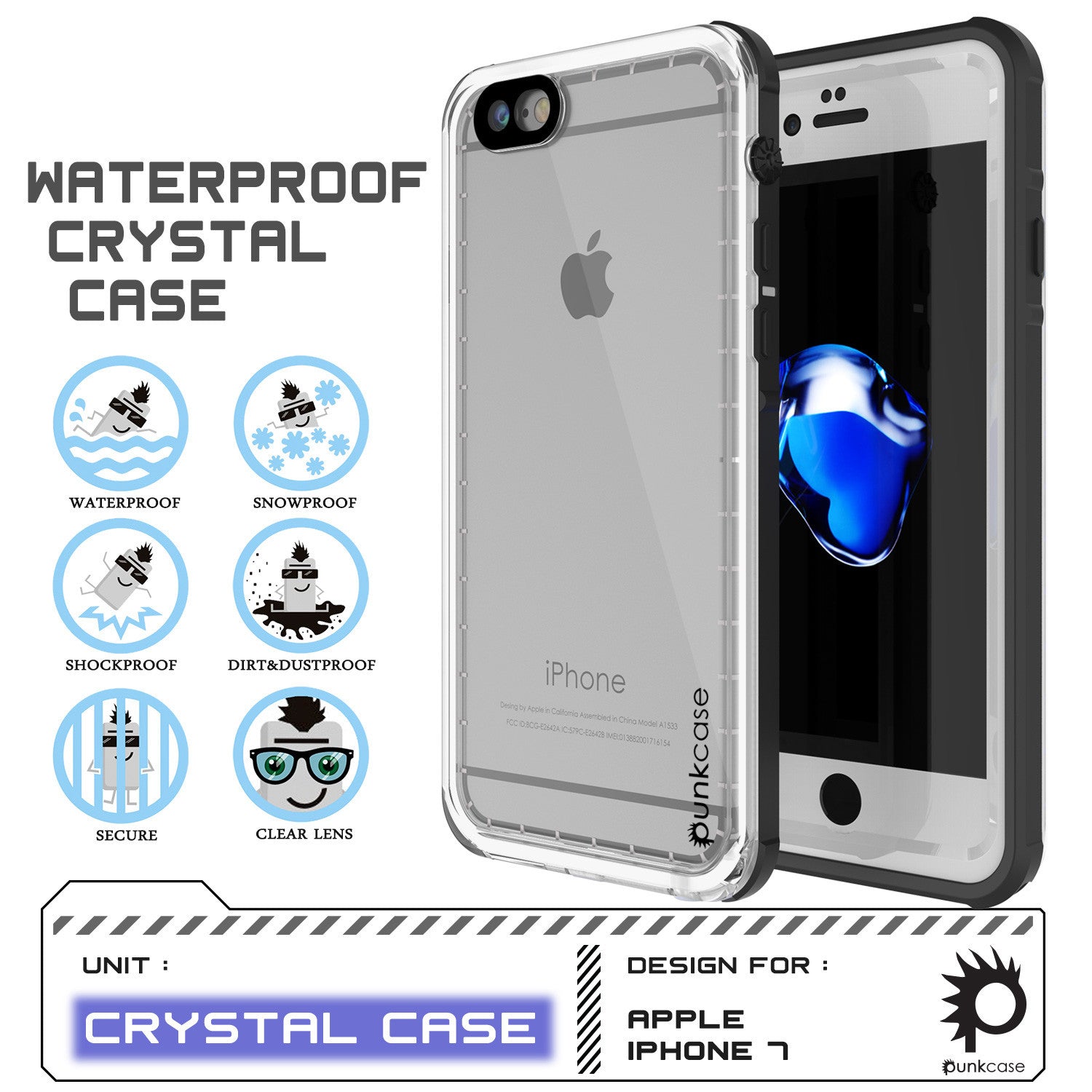 PUNKCASE - Crystal Series Waterproof Case for Apple IPhone 7 | White