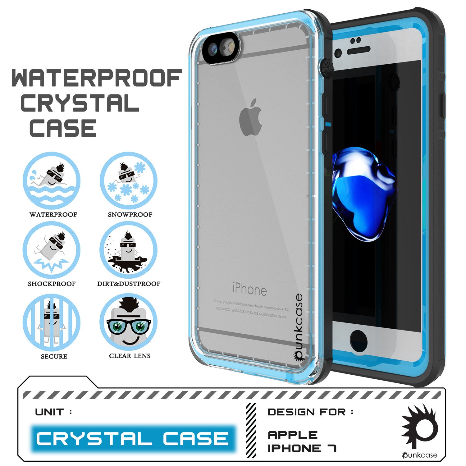 PUNKCASE - Crystal Series Waterproof Case for Apple IPhone 7 | Light Blue