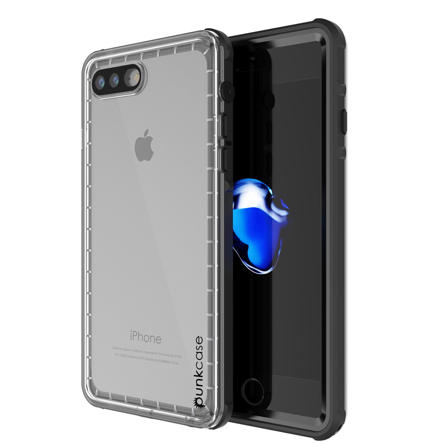 iPhone 7+ Plus Waterproof Case, PUNKcase CRYSTAL Black W/ Attached Screen Protector | Warranty