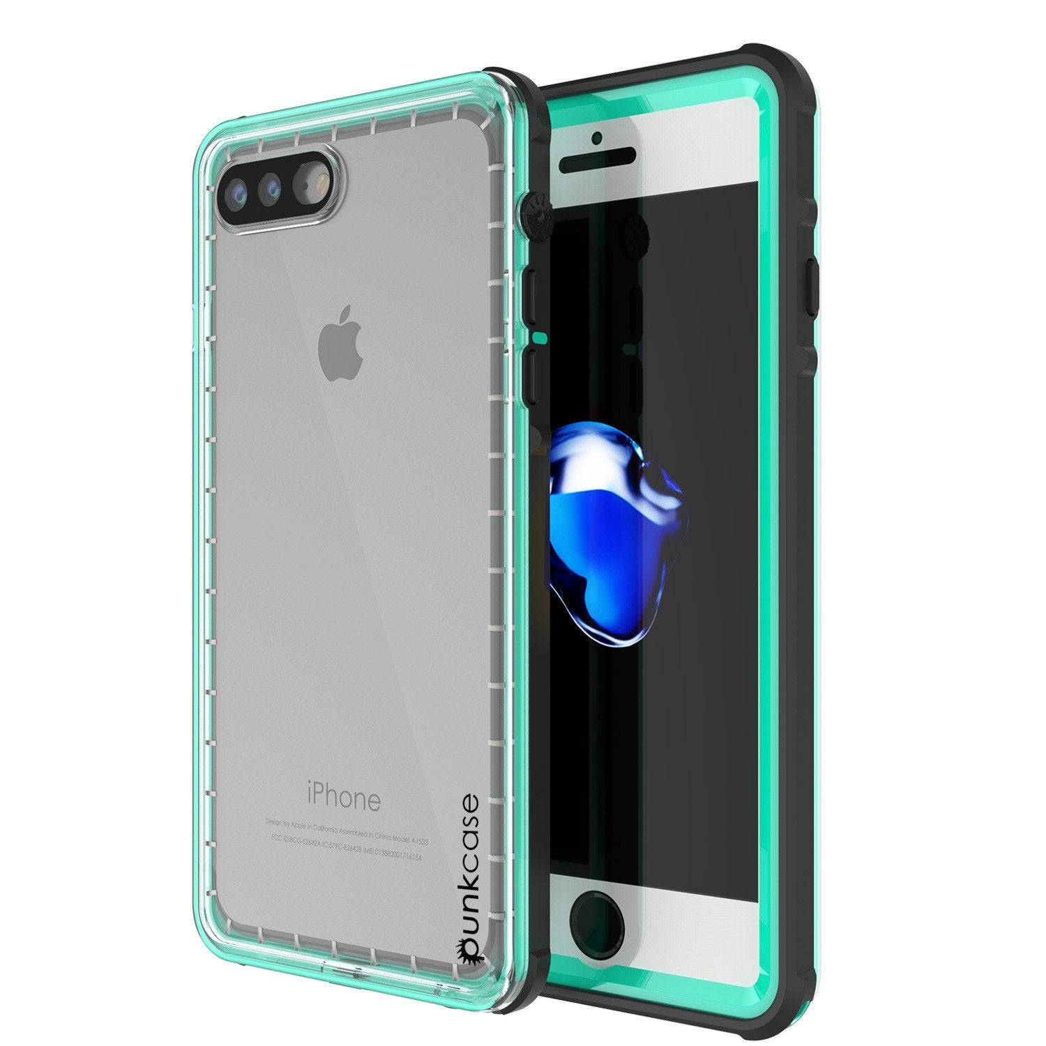 iPhone 8+ Plus Waterproof Case, PUNKcase CRYSTAL Teal W/ Attached Screen Protector | Warranty