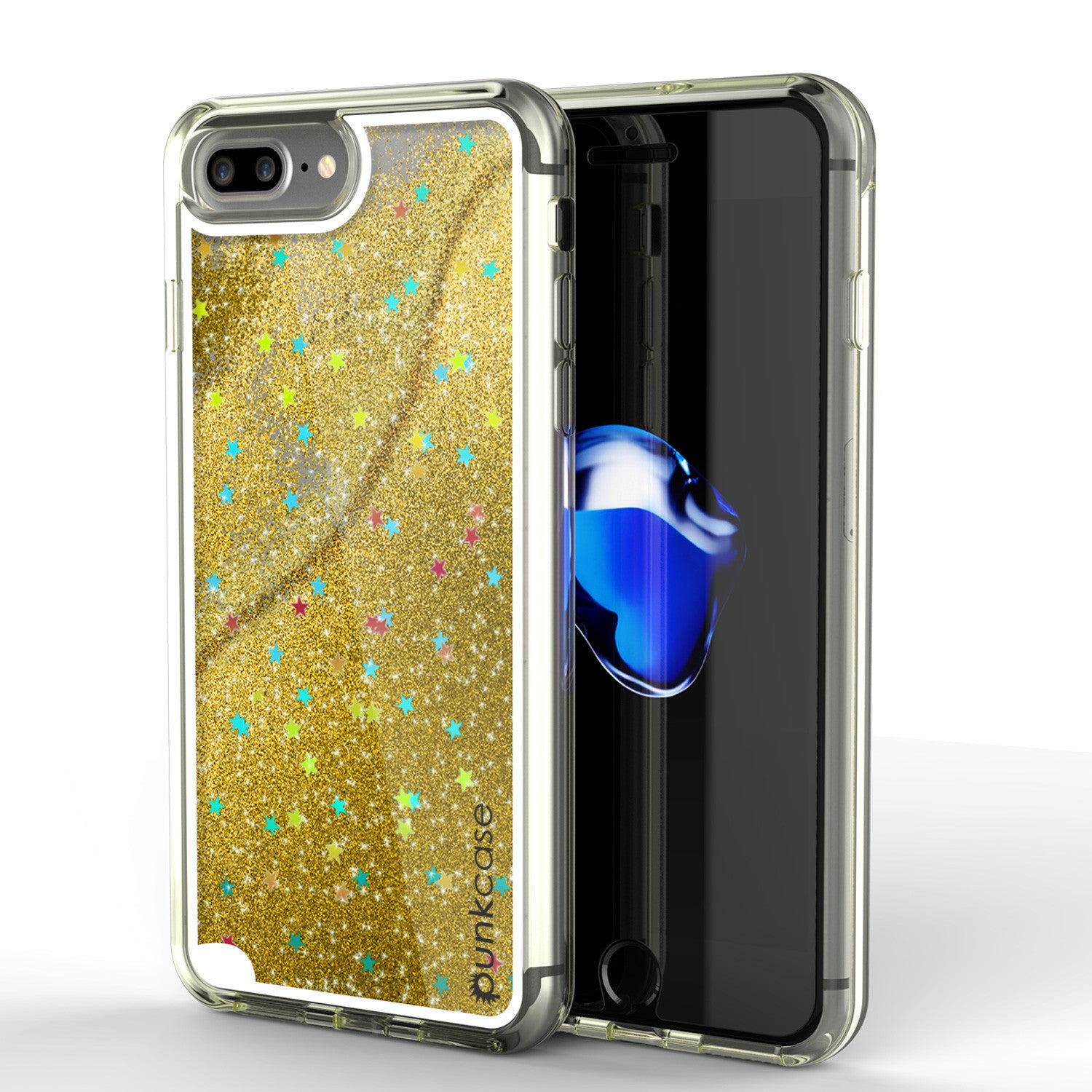 iPhone 7 Plus Case, PunkСase LIQUID Gold Series, Protective Dual Layer Floating Glitter Cover