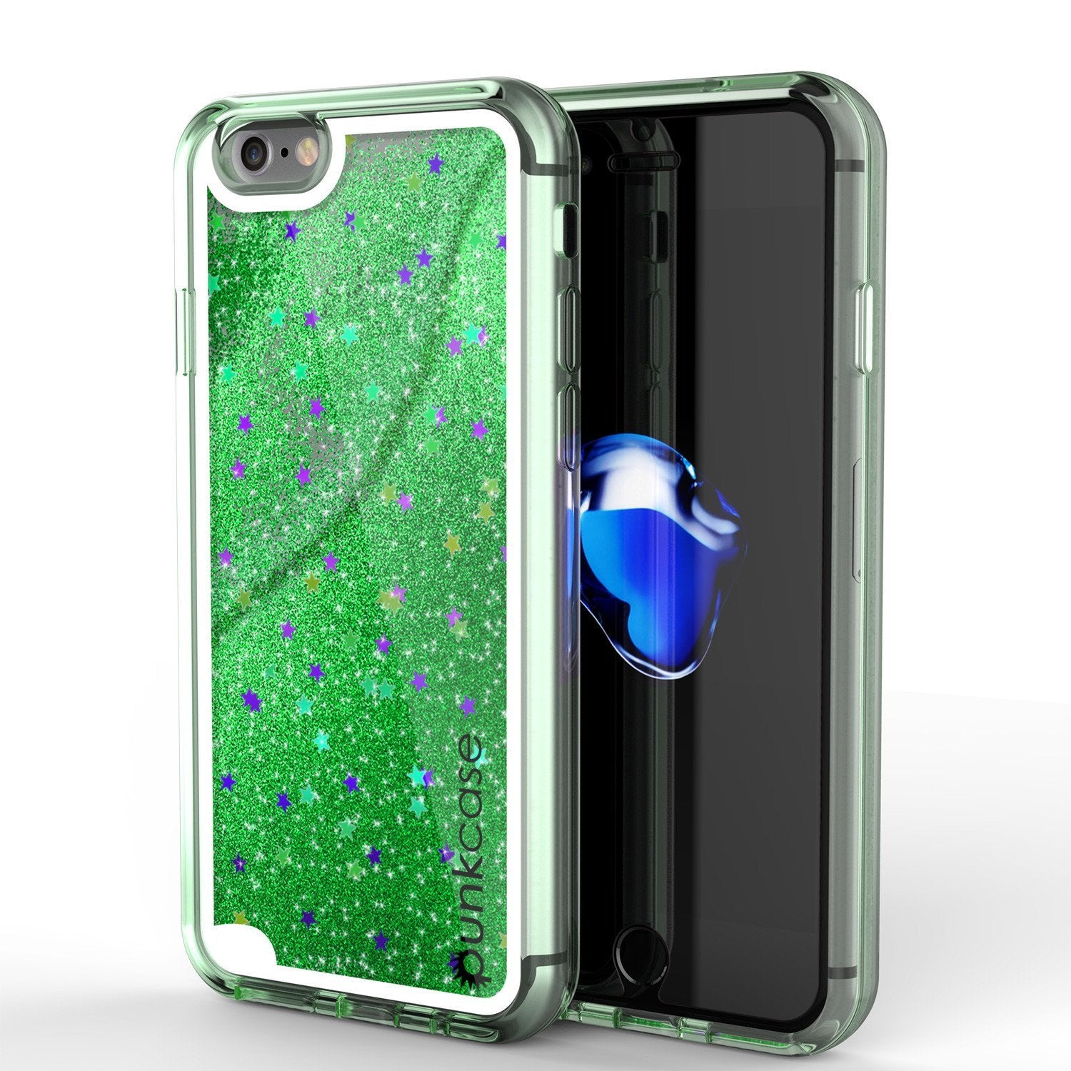 iPhone 8 Case, PunkCase LIQUID Green Series, Protective Dual Layer Floating Glitter Cover
