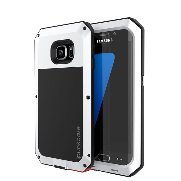 Galaxy S7 EDGE  Case, PUNKcase Metallic White Shockproof  Slim Metal Armor Case