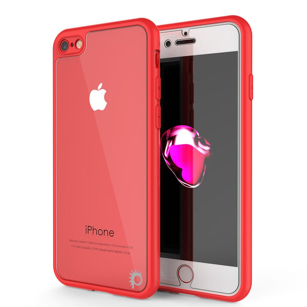 iPhone8 Case [MASK Series] [RED] Full Body Hybrid Dual Layer TPU Cover W/ protective Tempered Glass Screen Protector
