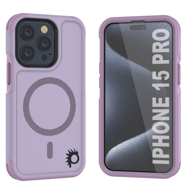 PunkCase iPhone 15 Pro Case, [Spartan 2.0 Series] Clear Rugged Heavy Duty Cover W/Built in Screen Protector [lilac]