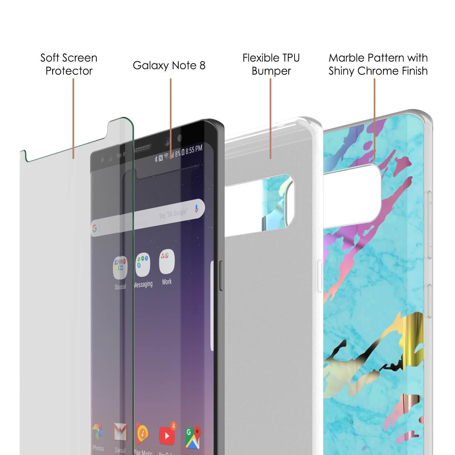 Punkcase Galaxy Note 8 Protective Marble Case | Teal Onyx