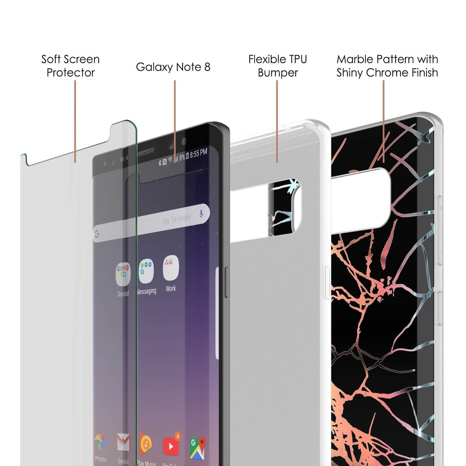 Galaxy Note 9 Full Body W/ Screen Protector Marble Case (Black Mirage)