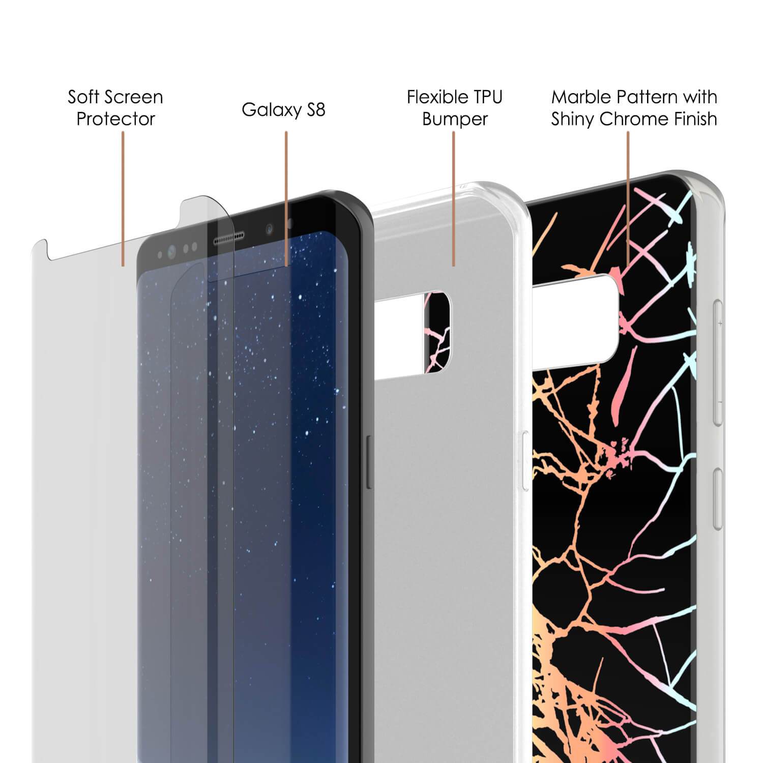 Punkcase Galaxy S8 Protective Full Body Marble Case | Black Mirage