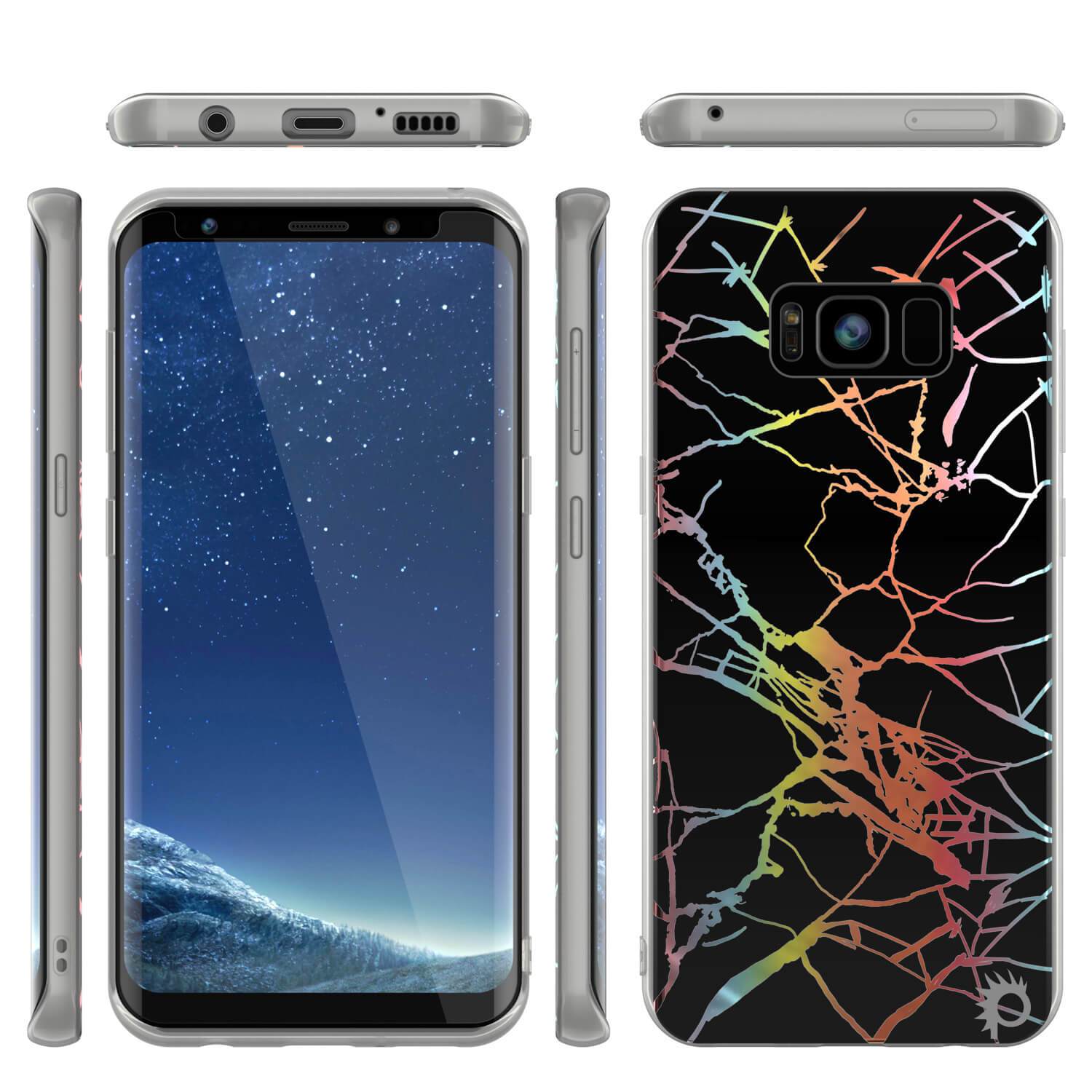 Punkcase Galaxy S8+ Protective Full Body Marble Case | Black Mirage