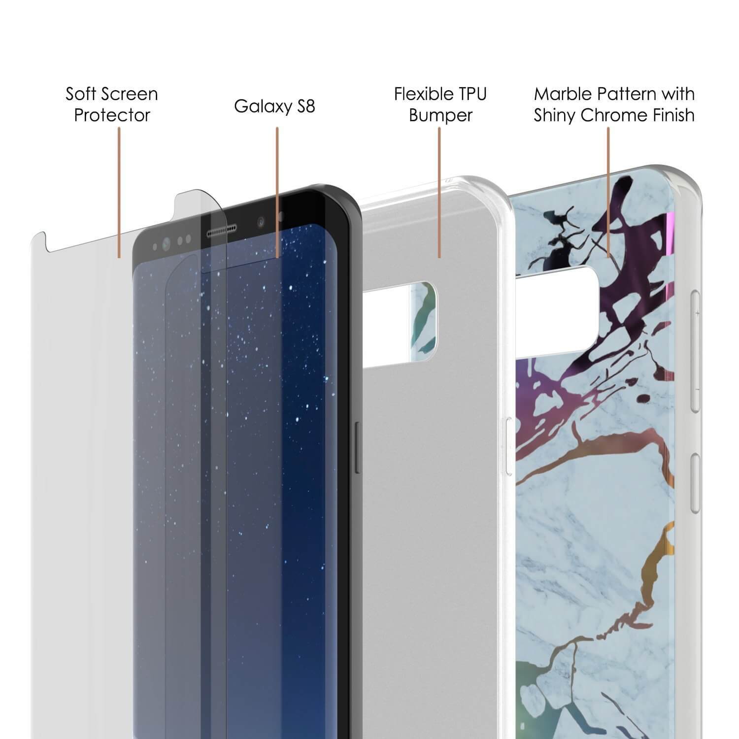 Punkcase Galaxy S8+ Protective Full Body Marble Case | Blue Marmo
