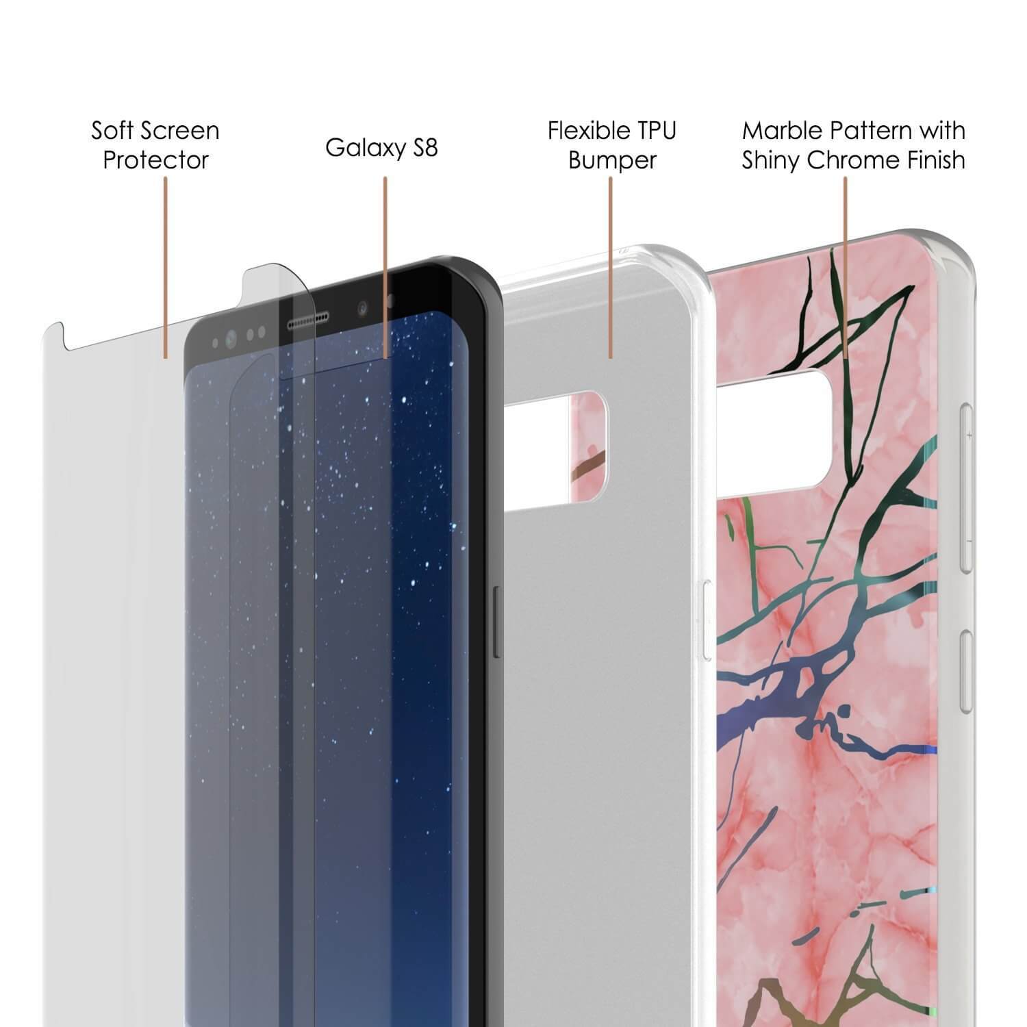 Punkcase Galaxy S8+ Protective Full Body Marble Case | Rose Mirage