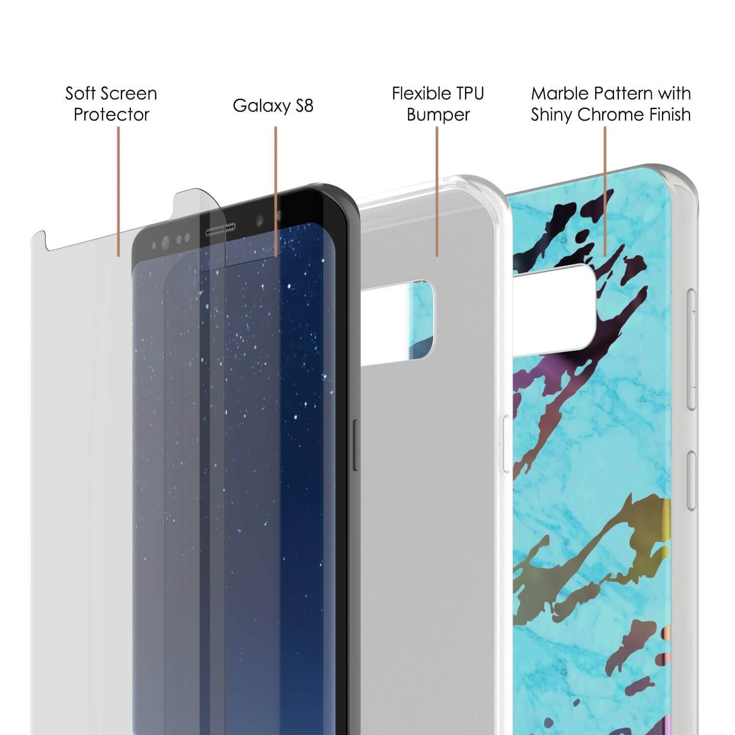 Punkcase Galaxy S8+ Protective Full Body Marble Case | Teal Onyx