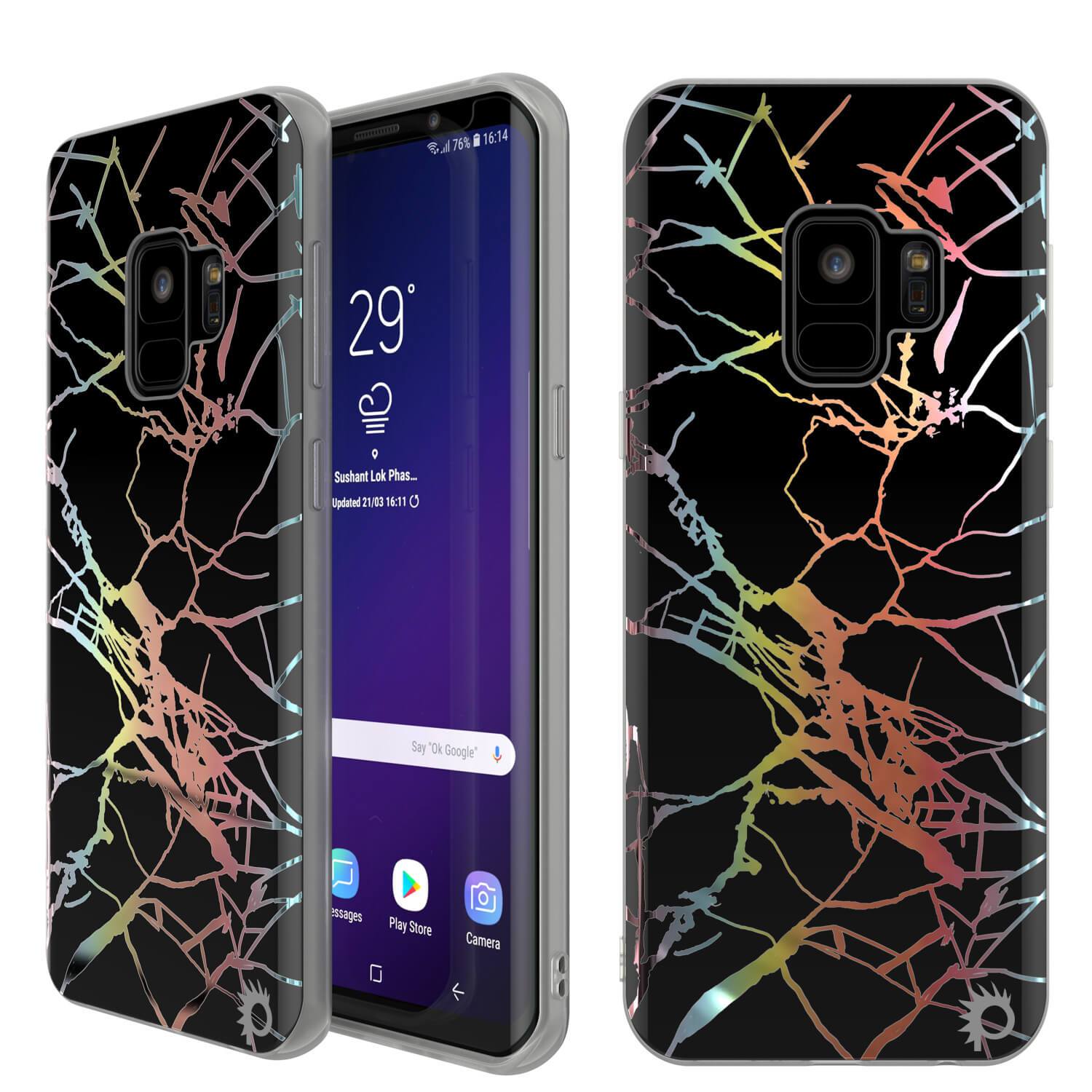 Punkcase Galaxy S9 Protective Full Body Marble Case | Black Mirage