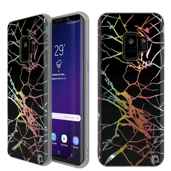 Punkcase Galaxy S9 Protective Full Body Marble Case | Black Mirage