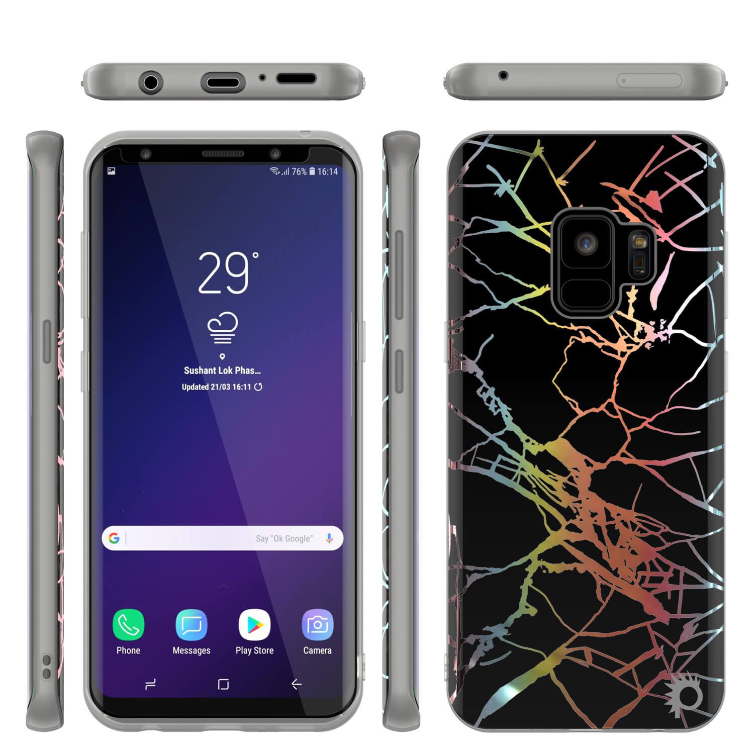 Punkcase Galaxy S9 Protective Full Body Marble Case | Black Mirage