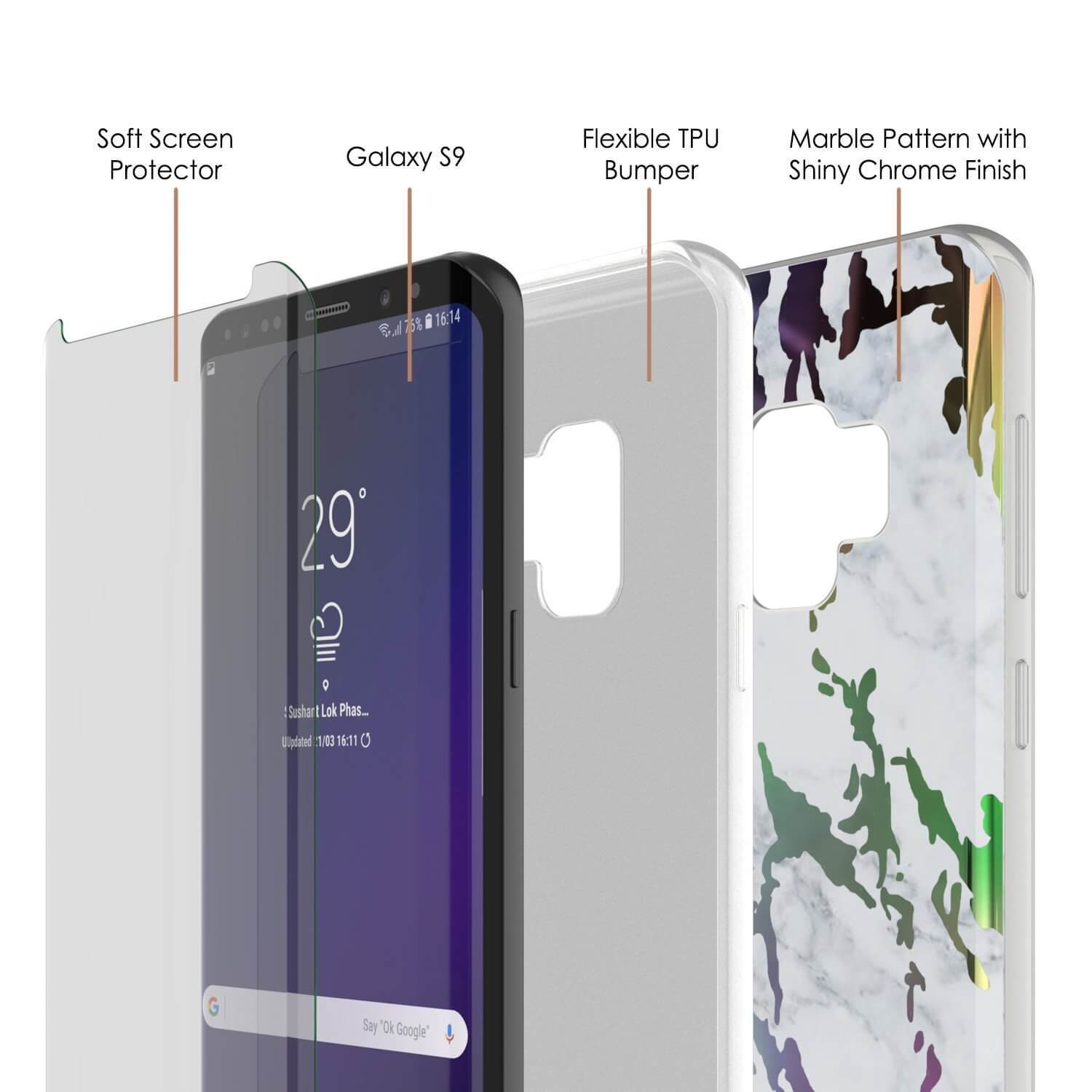 Punkcase Galaxy S9 Protective Full Body Marble Case | Blanco Marmo