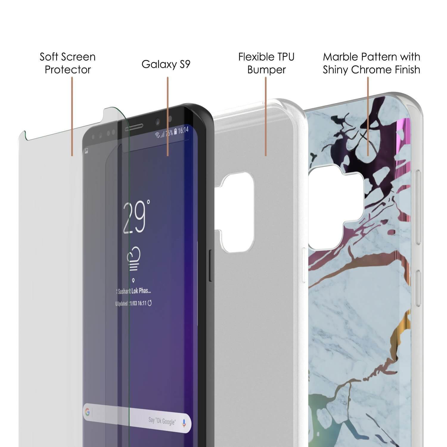Punkcase Galaxy S9 Protective Full Body Marble Case | Blue Marmo