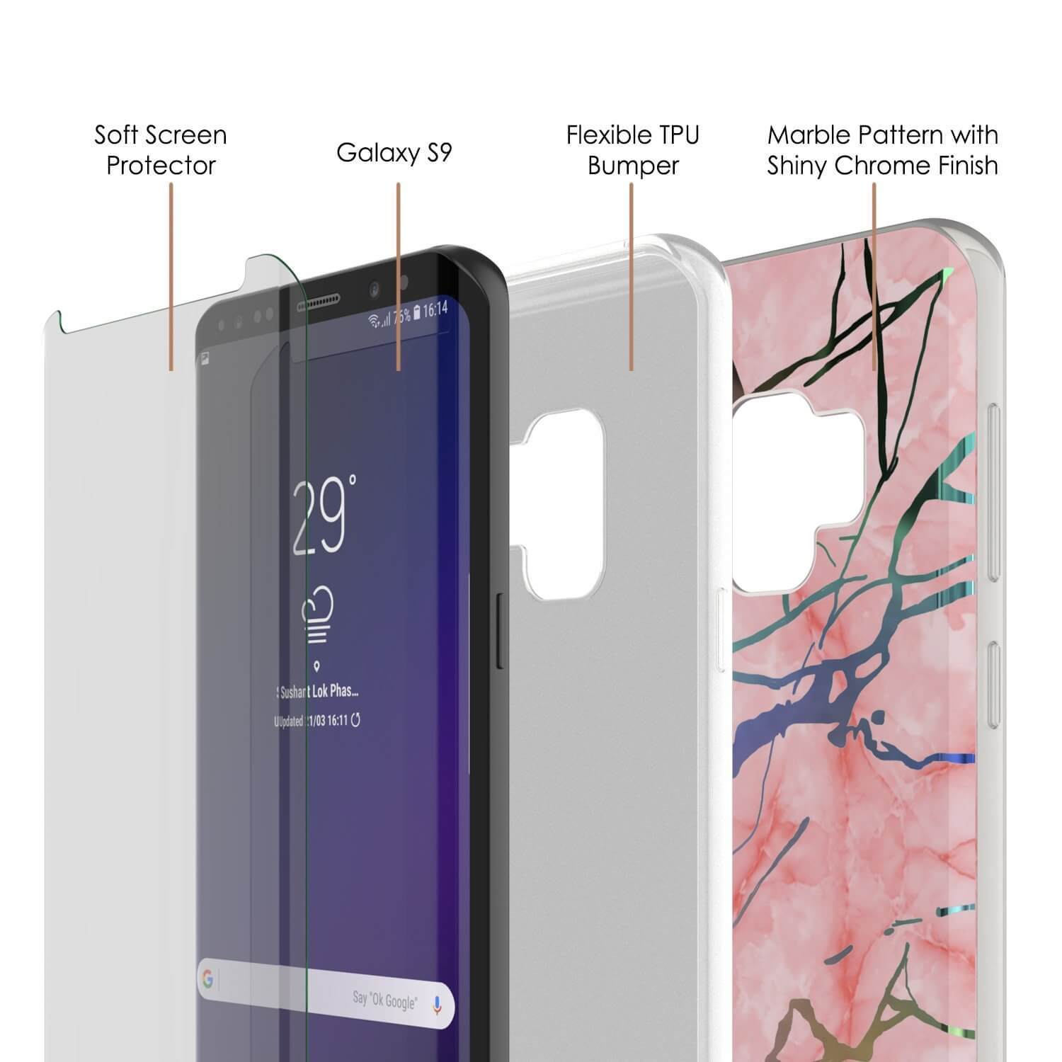 Punkcase Galaxy S9 Protective Full Body Marble Case | Rose Mirage