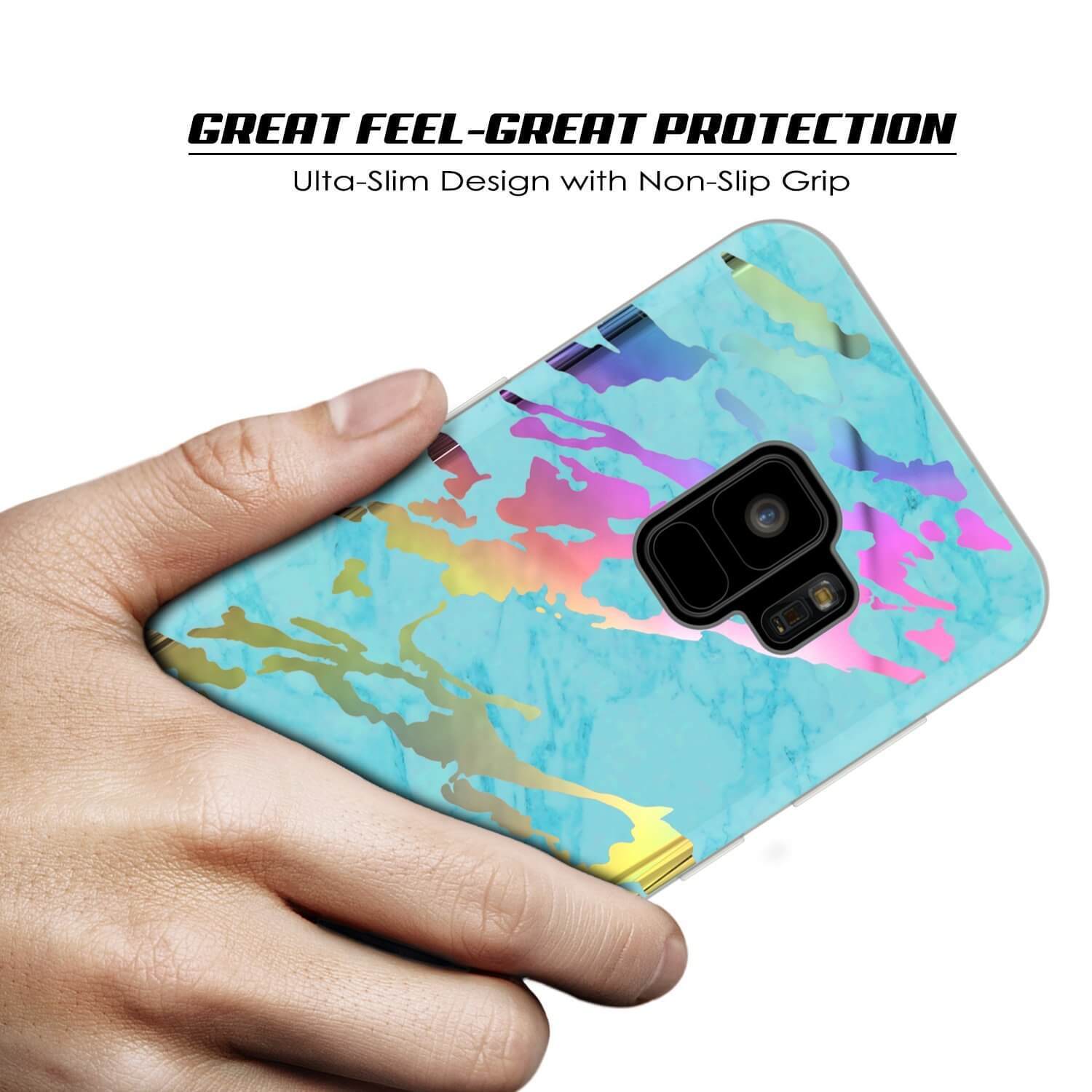 Punkcase Galaxy S9 Protective Full Body Marble Case | Teal Onyx
