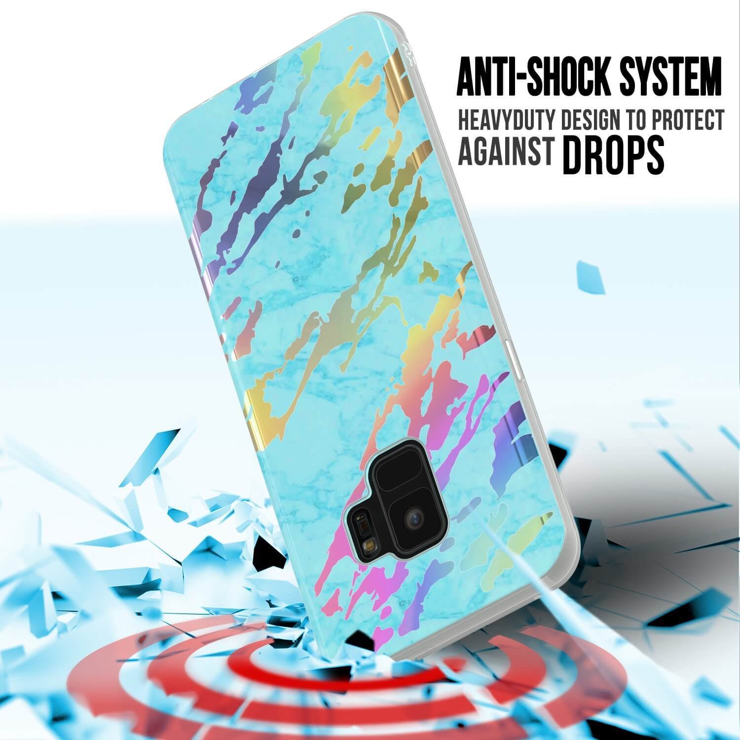 Punkcase Galaxy S9 Protective Full Body Marble Case | Teal Onyx