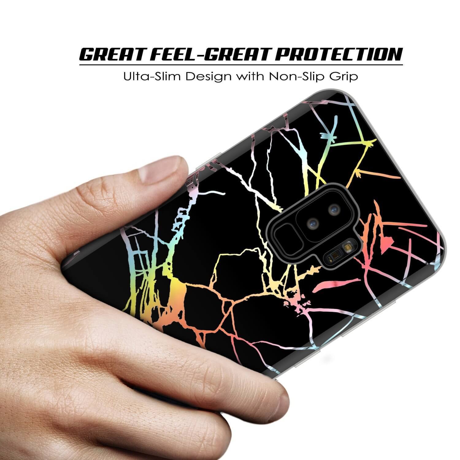 Punkcase Galaxy S9+ Protective Full Body Marble Case | Black Mirage